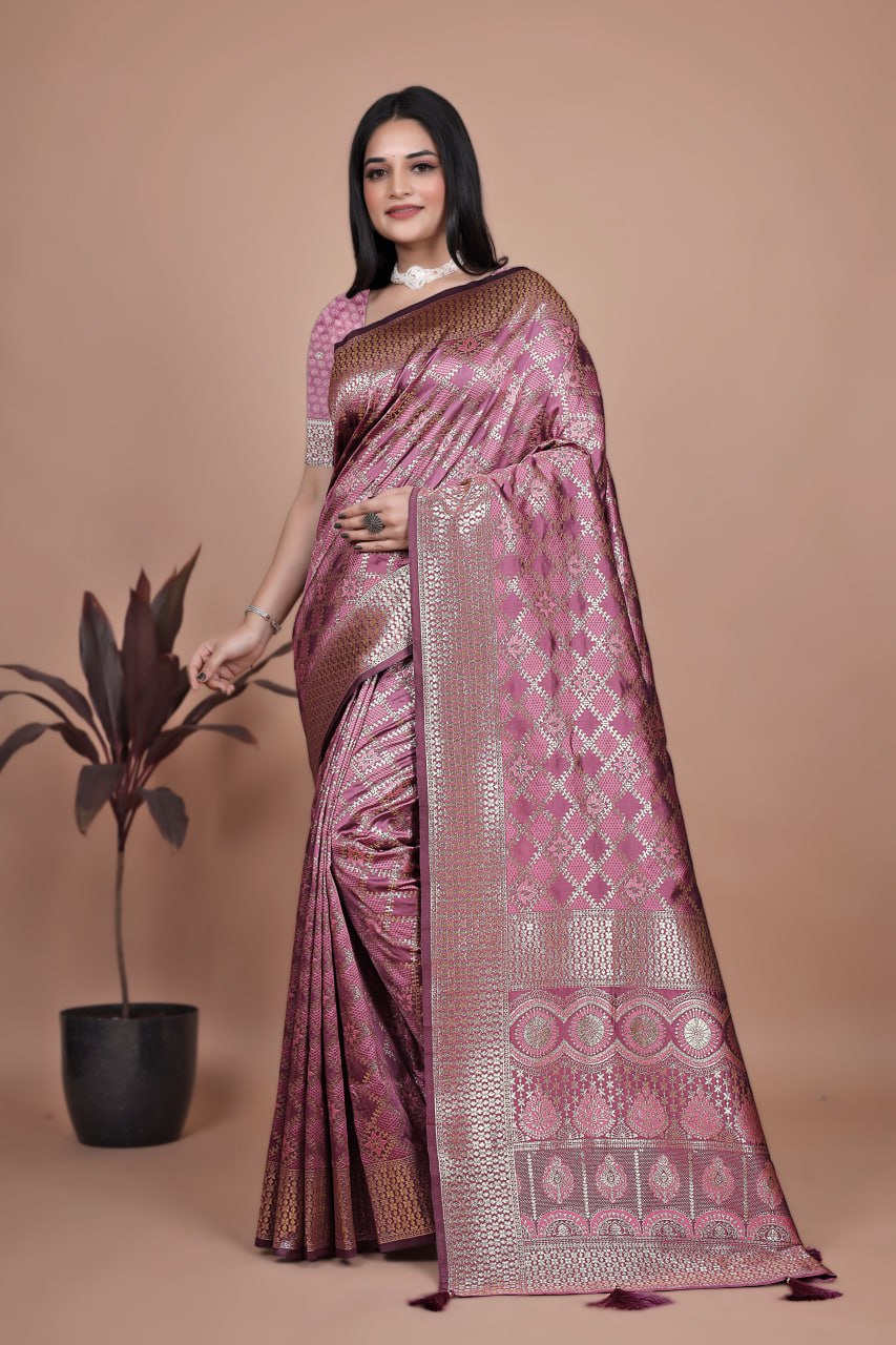 Mauve Pink Banarasi Silk Saree