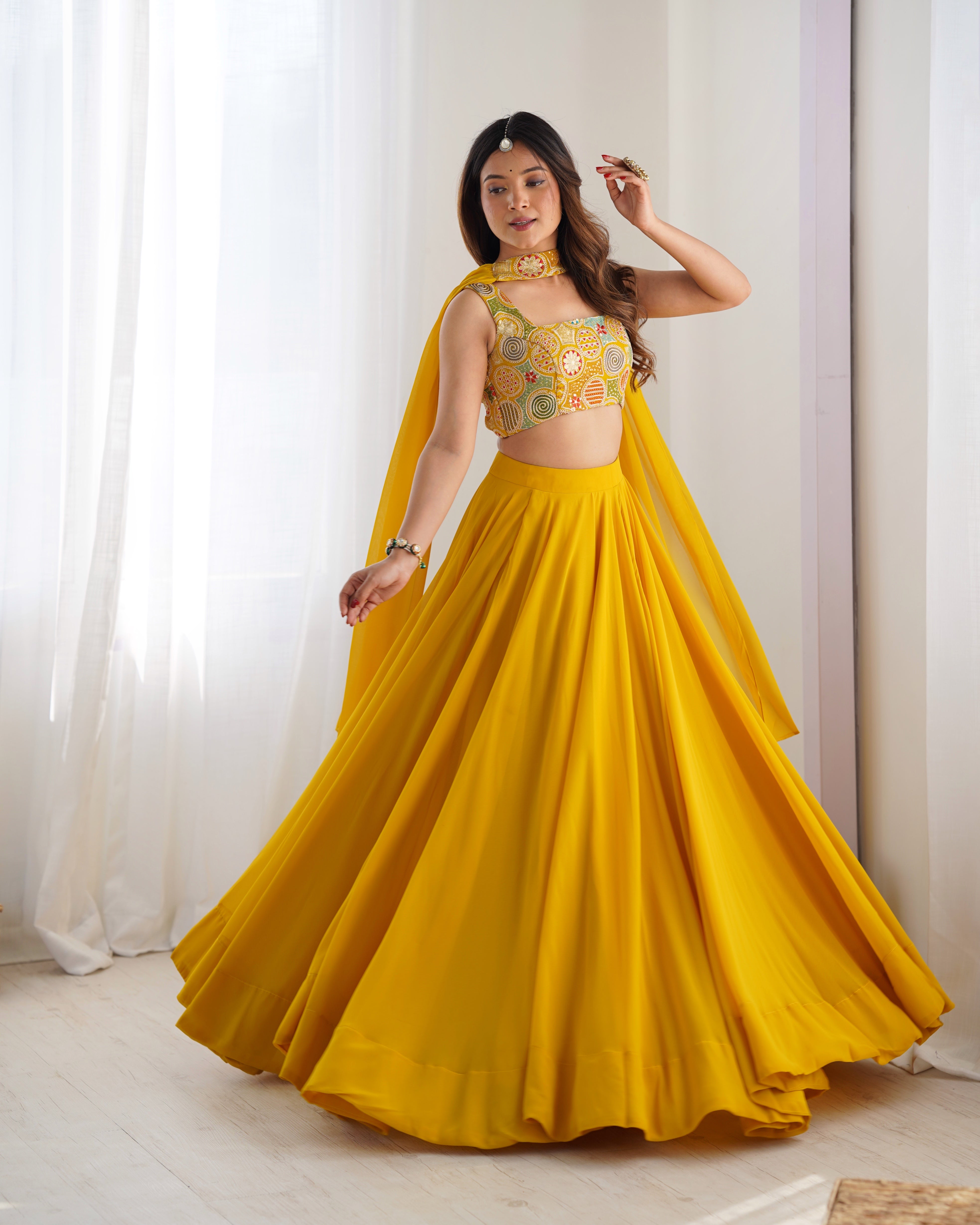 PRESENTING NEW PURE SOFT FOX GEORGETTE BLOOMING FABRIC LEHENGHA CHOLI FULLY STTICHED, WITH FANCY BLOUSE FULLY STTICHED WITH DUPPTA