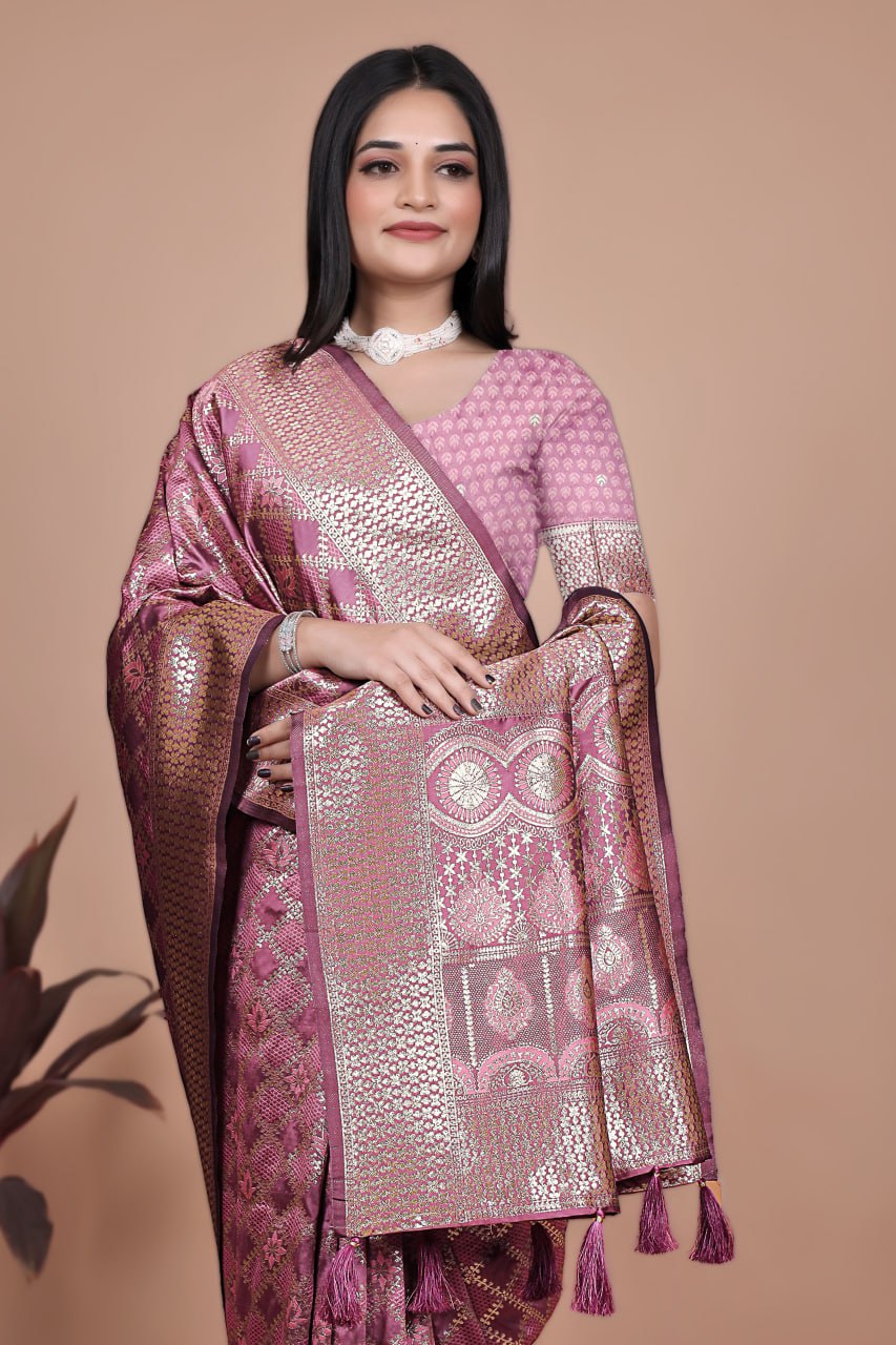 Mauve Pink Banarasi Silk Saree