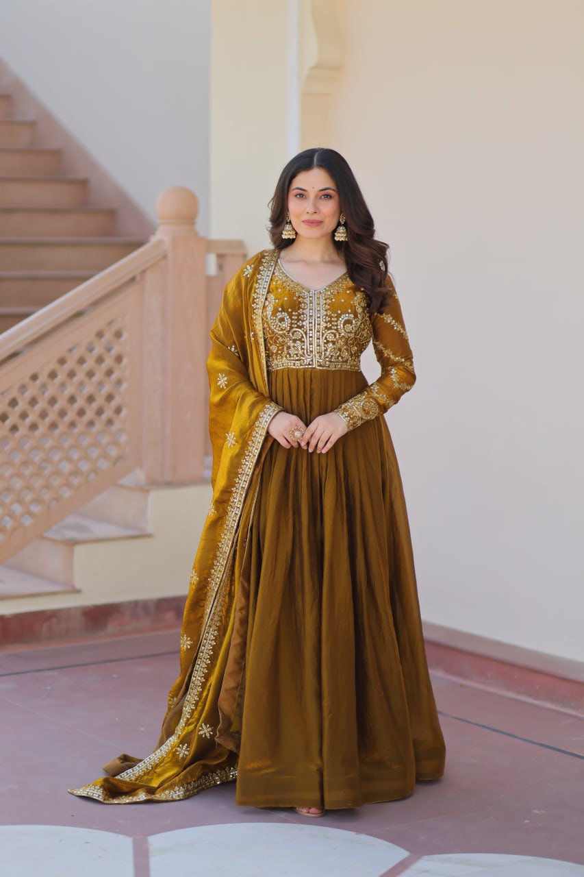 Fendy Fabric gown with Sequins-Multi Embroidered Work Dupatta