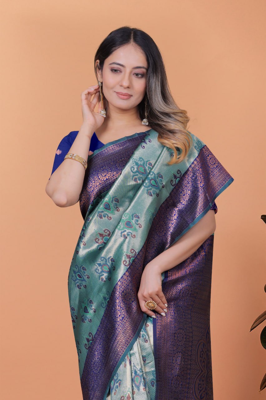 Emerald Twilight Banarasi Silk Saree