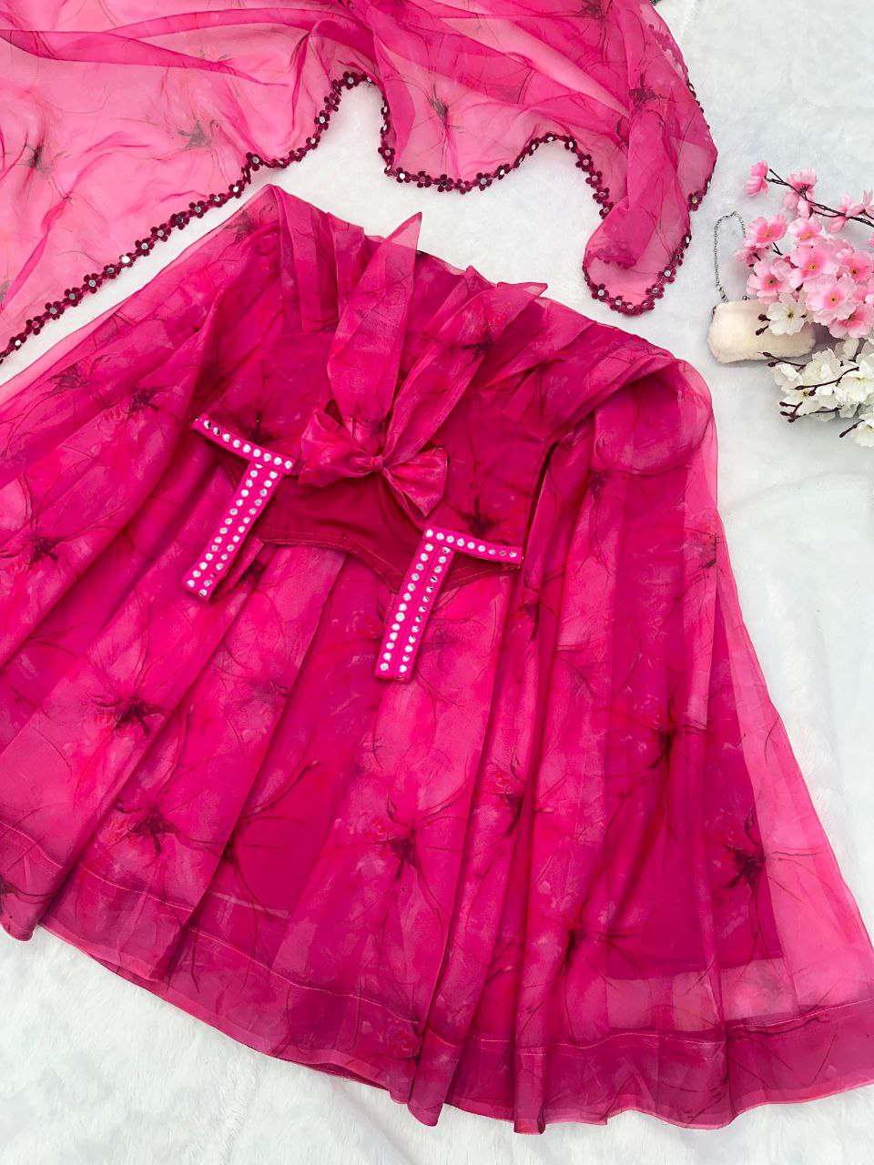 Digital printed pure organza silk Anarkali Gown