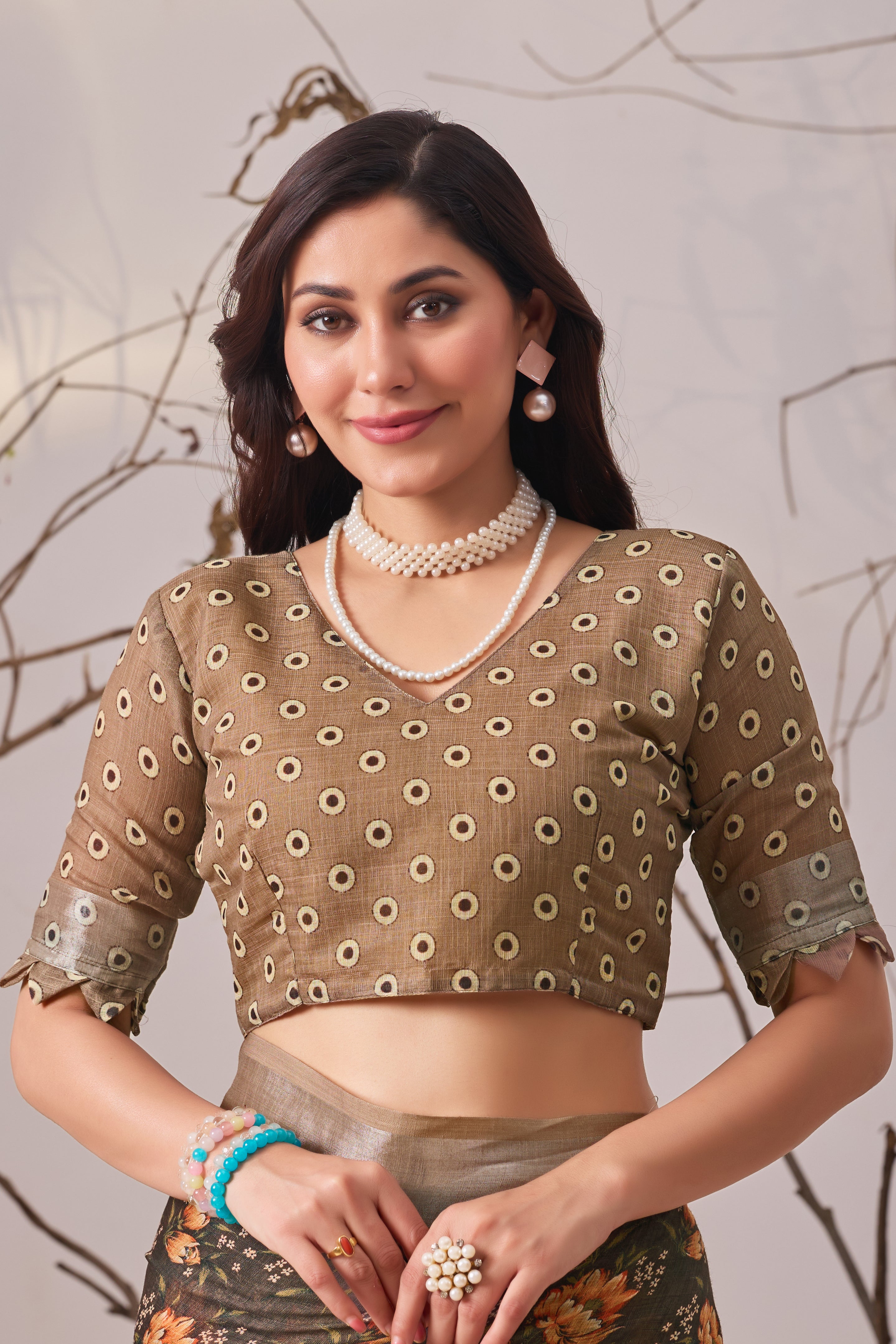 Linen Cotton Saree with Beautiful floral pattern