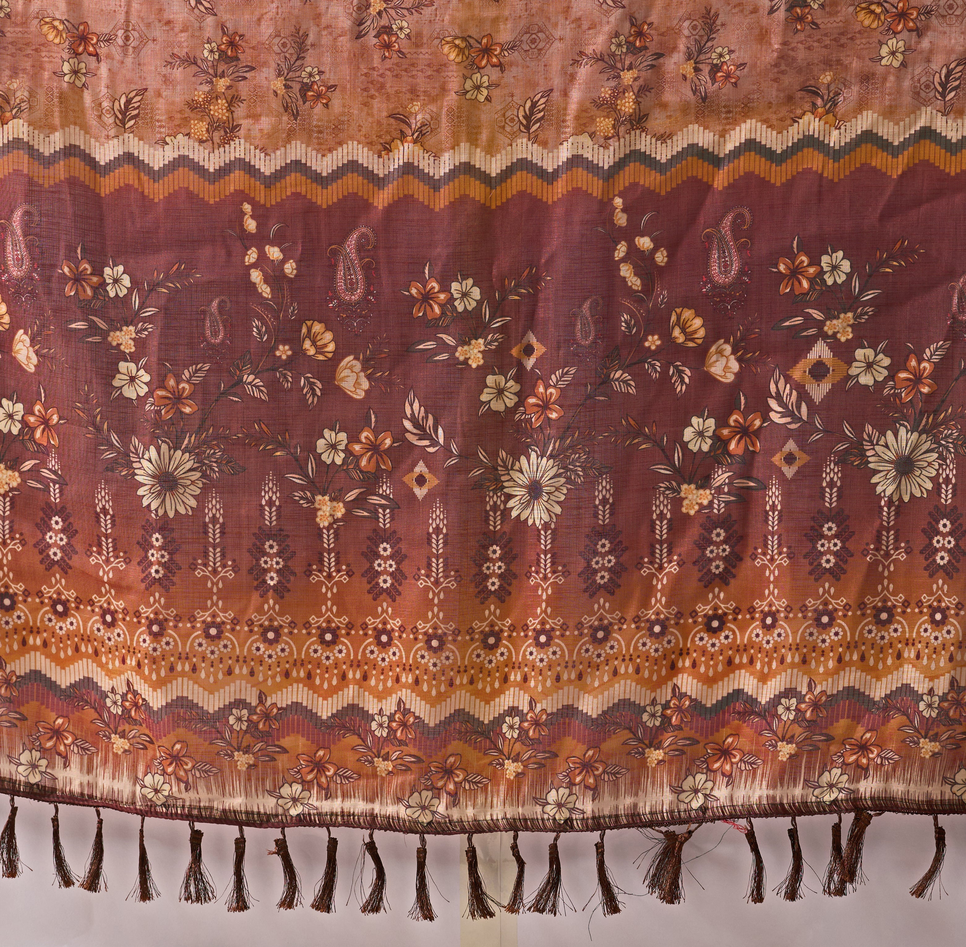 Linen Cotton Saree with Elegant Digital Floral & Traditional Woven-Style