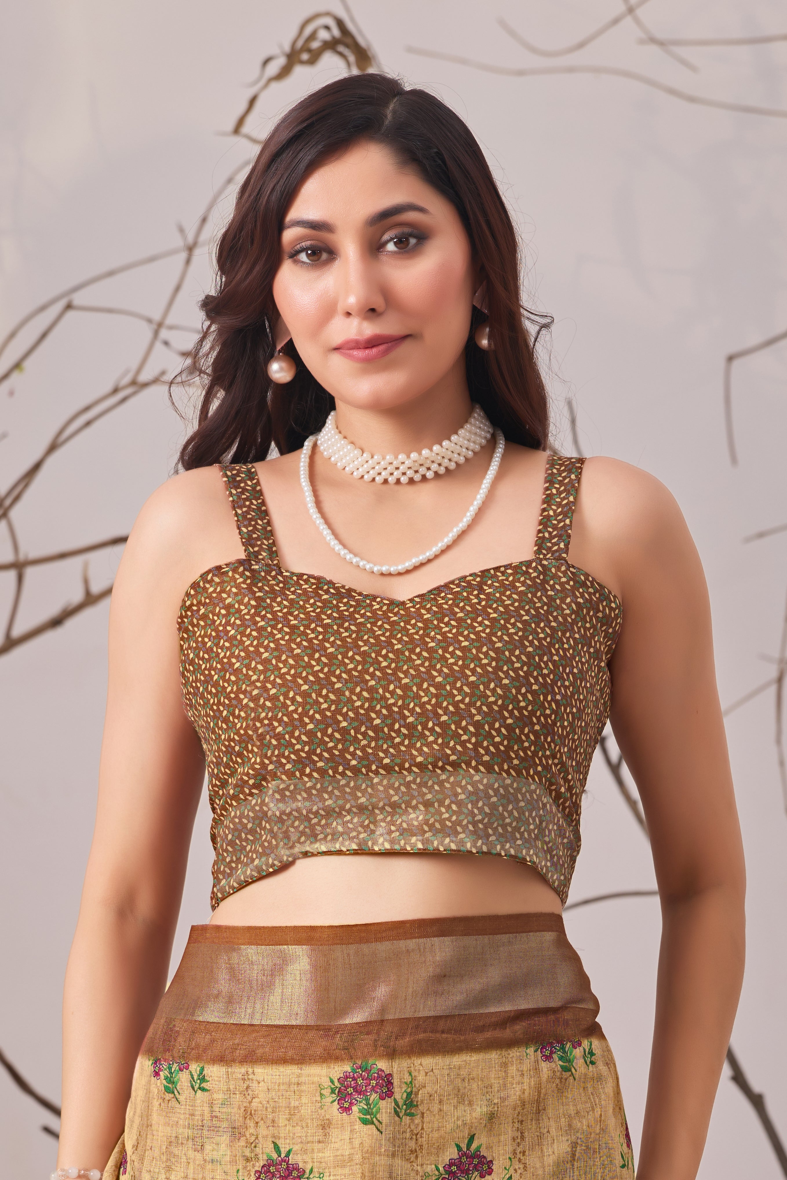 Linen Cotton Saree with Elegant Digital Printed Floral Design