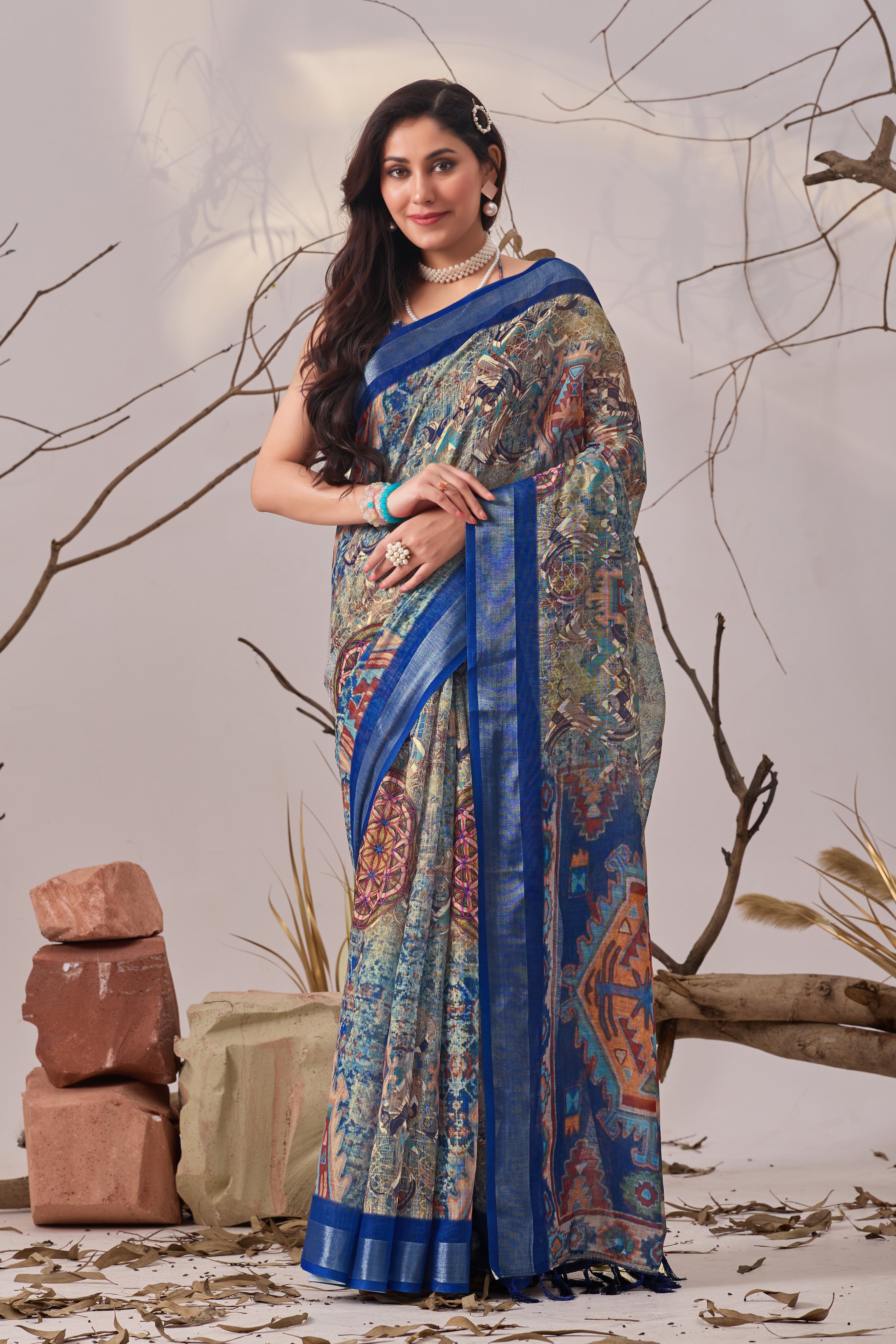 Premium Linen Cotton with Exquisite Digital Printed Patola Design