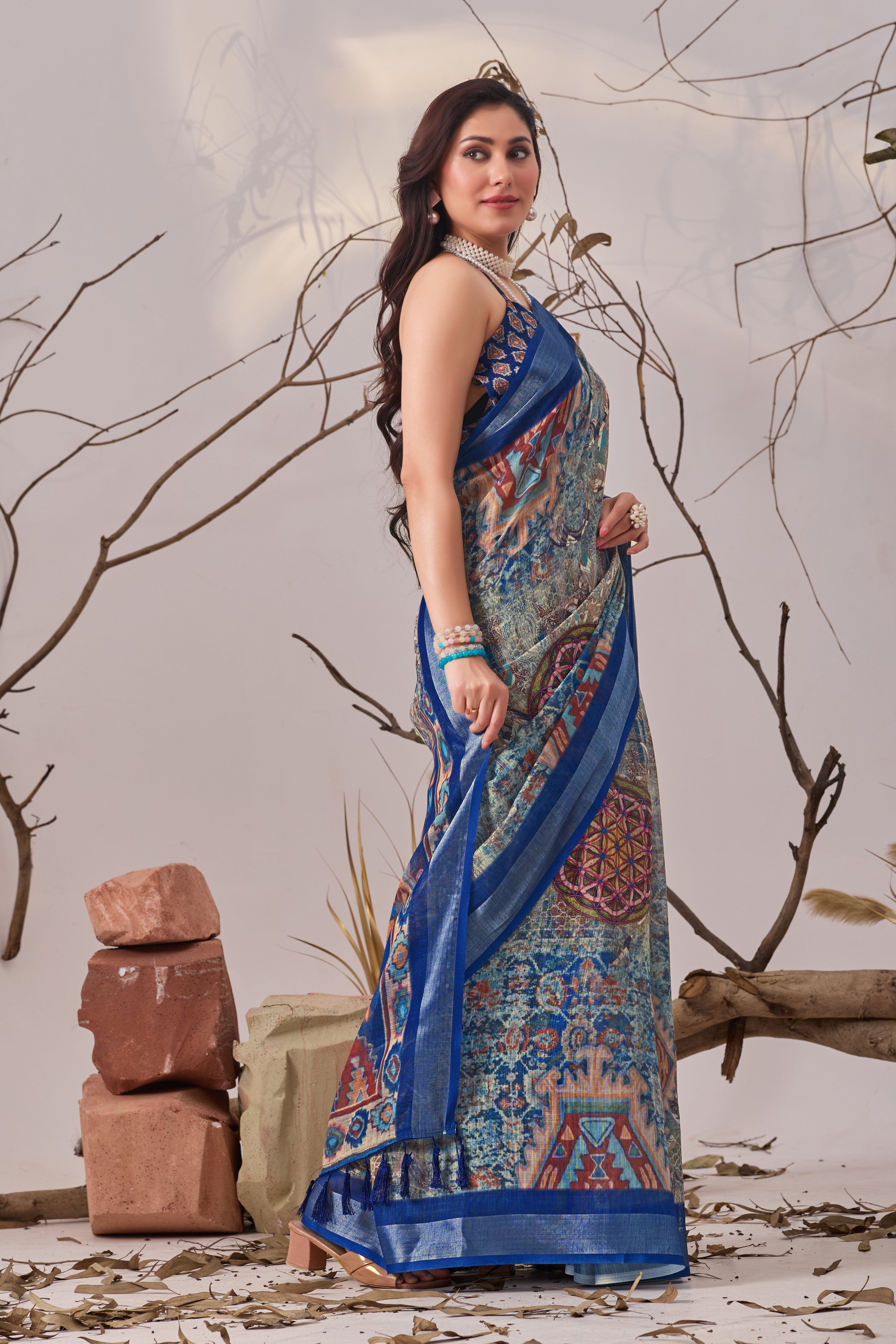 Premium Linen Cotton with Exquisite Digital Printed Patola Design
