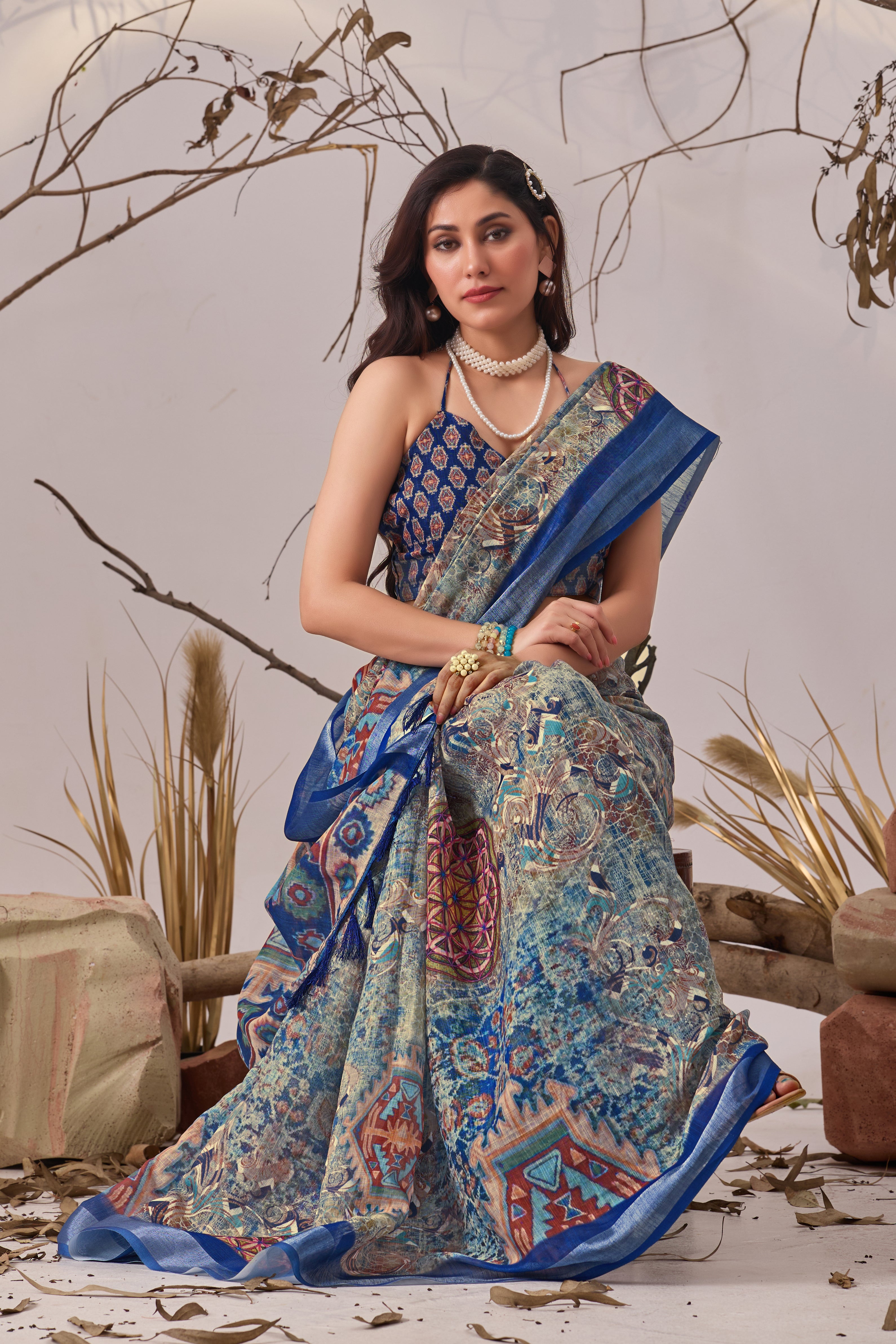 Premium Linen Cotton with Exquisite Digital Printed Patola Design