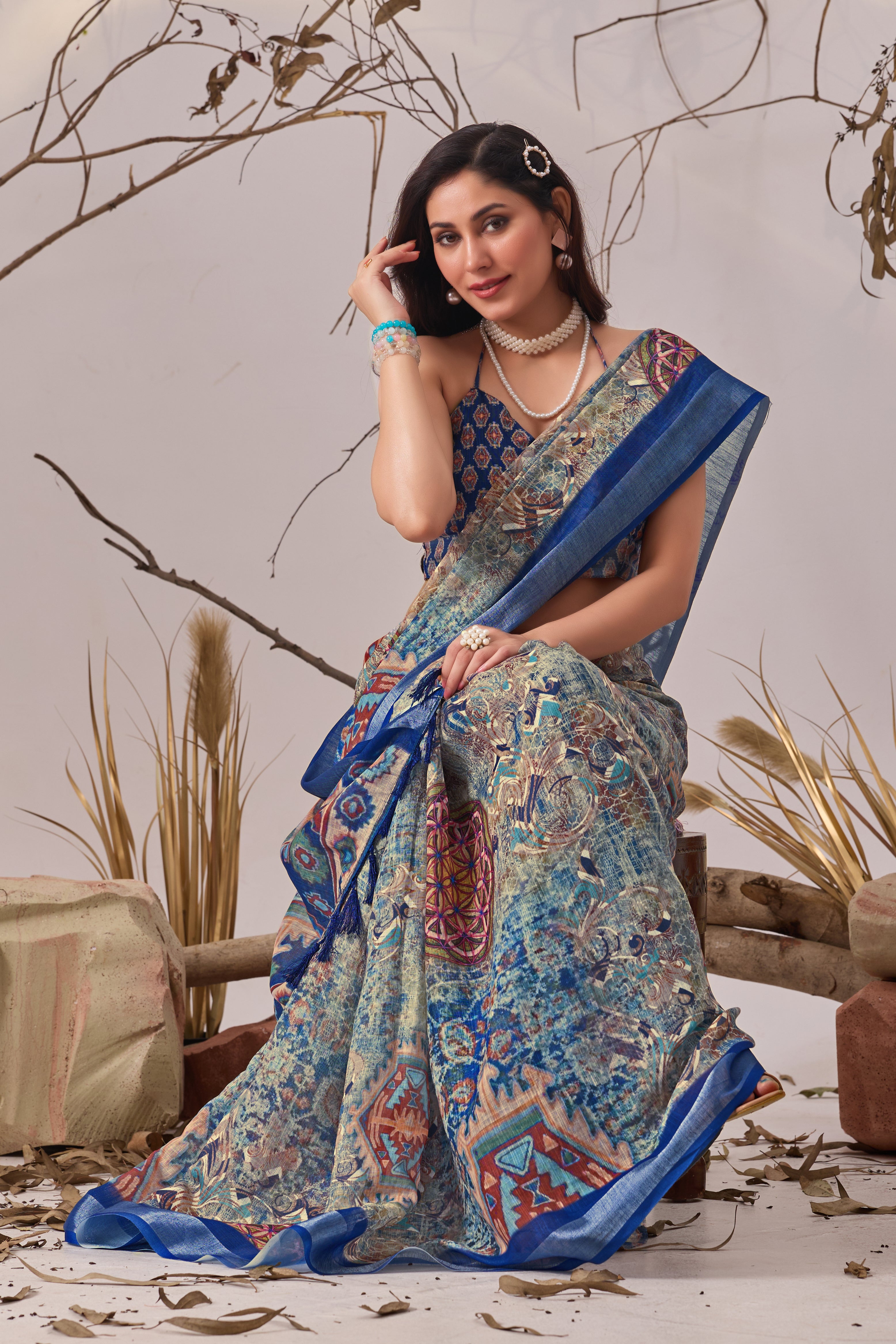 Premium Linen Cotton with Exquisite Digital Printed Patola Design