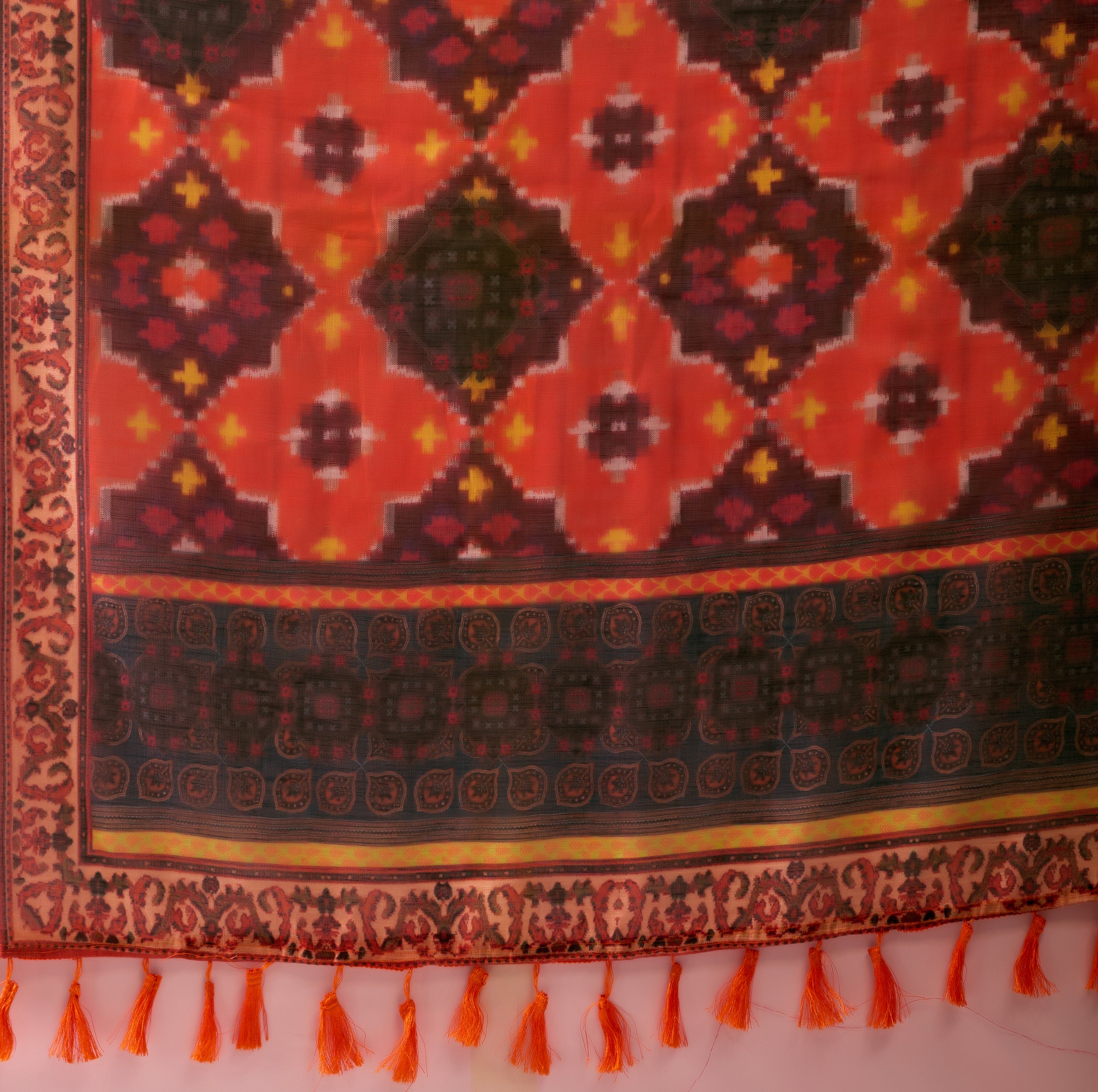 Premium Linen Cotton Saree with Rich Ikat Digital Print & Elegant Patola Style