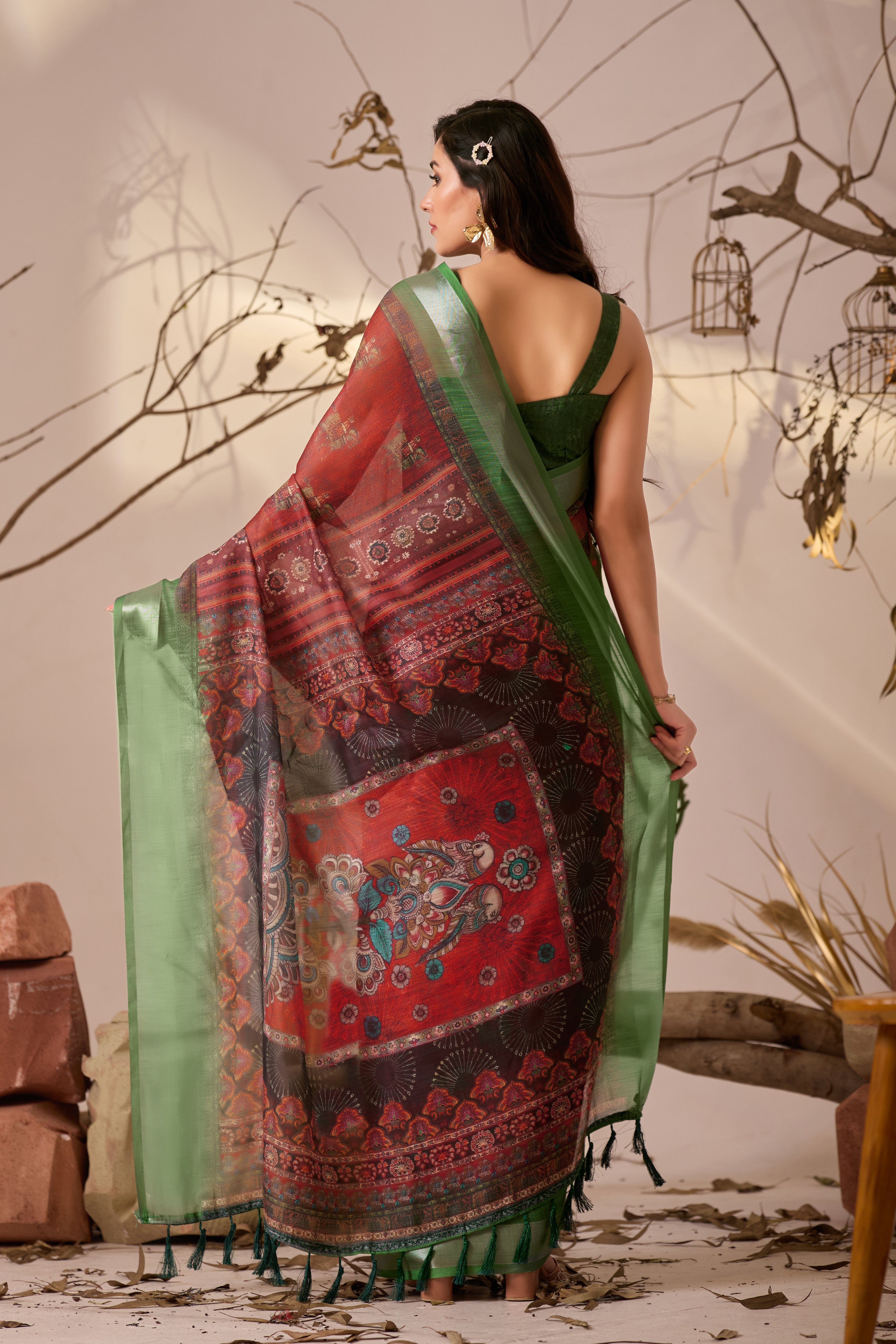 Premium Linen Cotton Saree with Traditional Digital Weaving Print