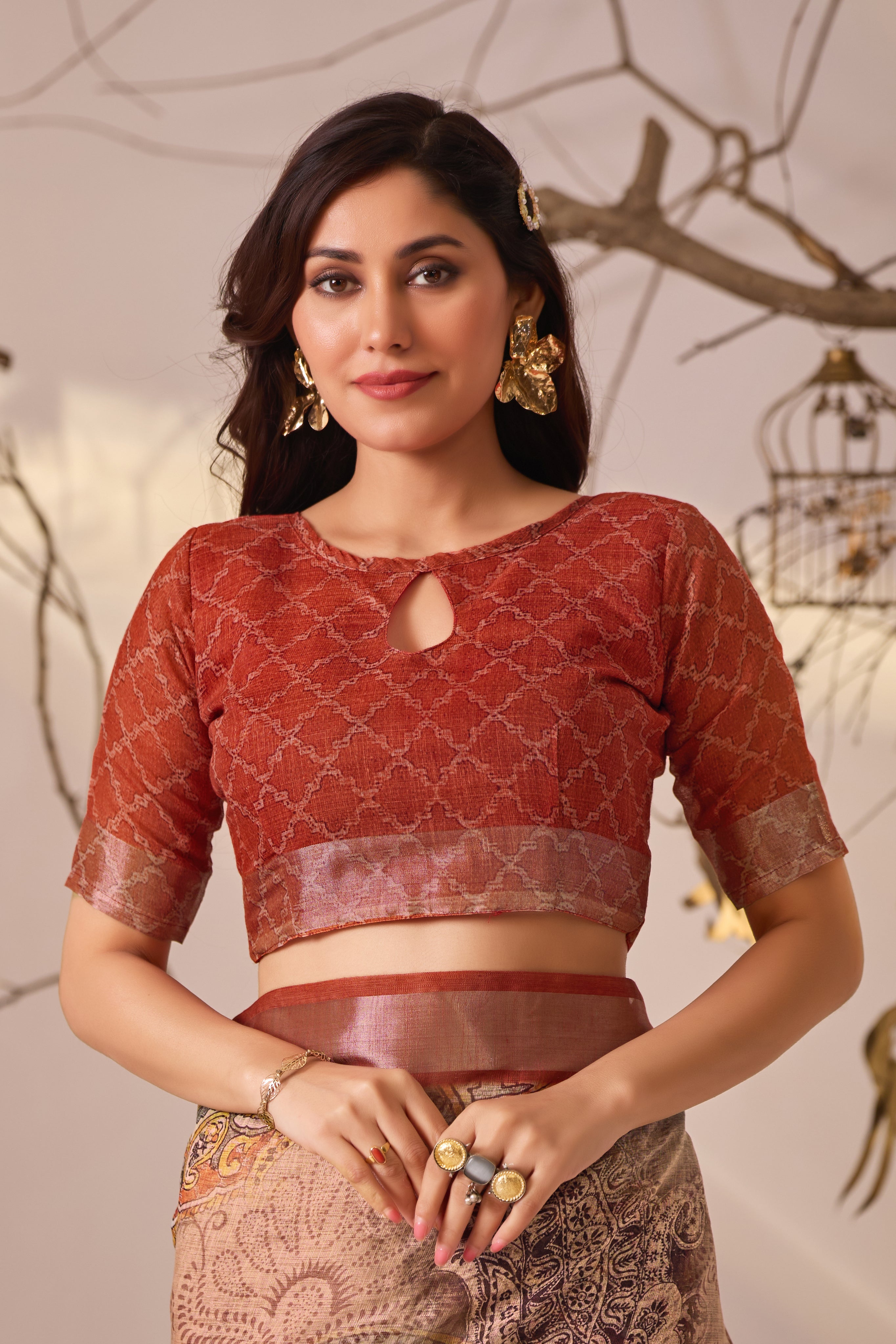 Premium Linen Cotton Saree with Elegant Digital Paisley Print