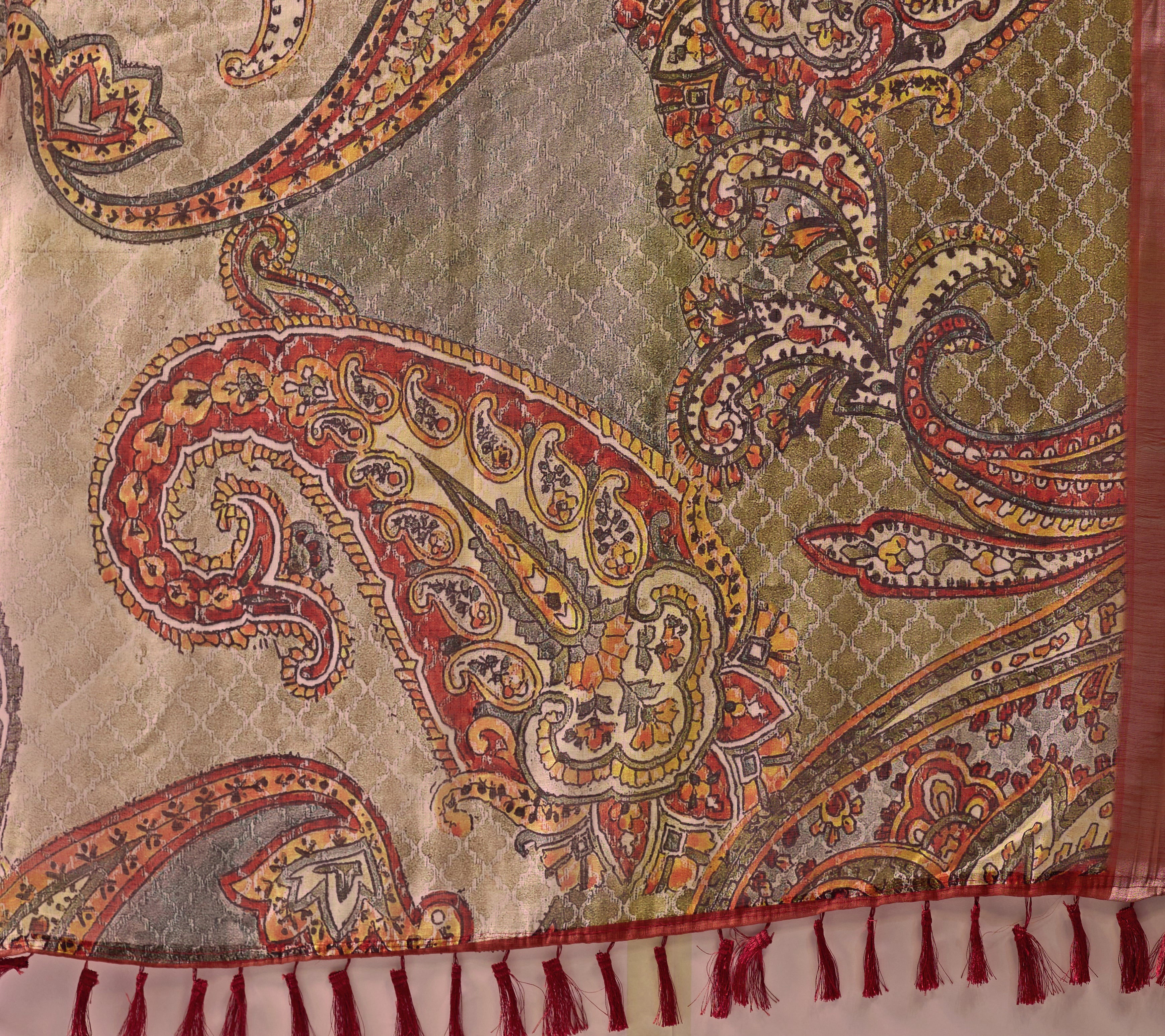 Premium Linen Cotton Saree with Elegant Digital Paisley Print