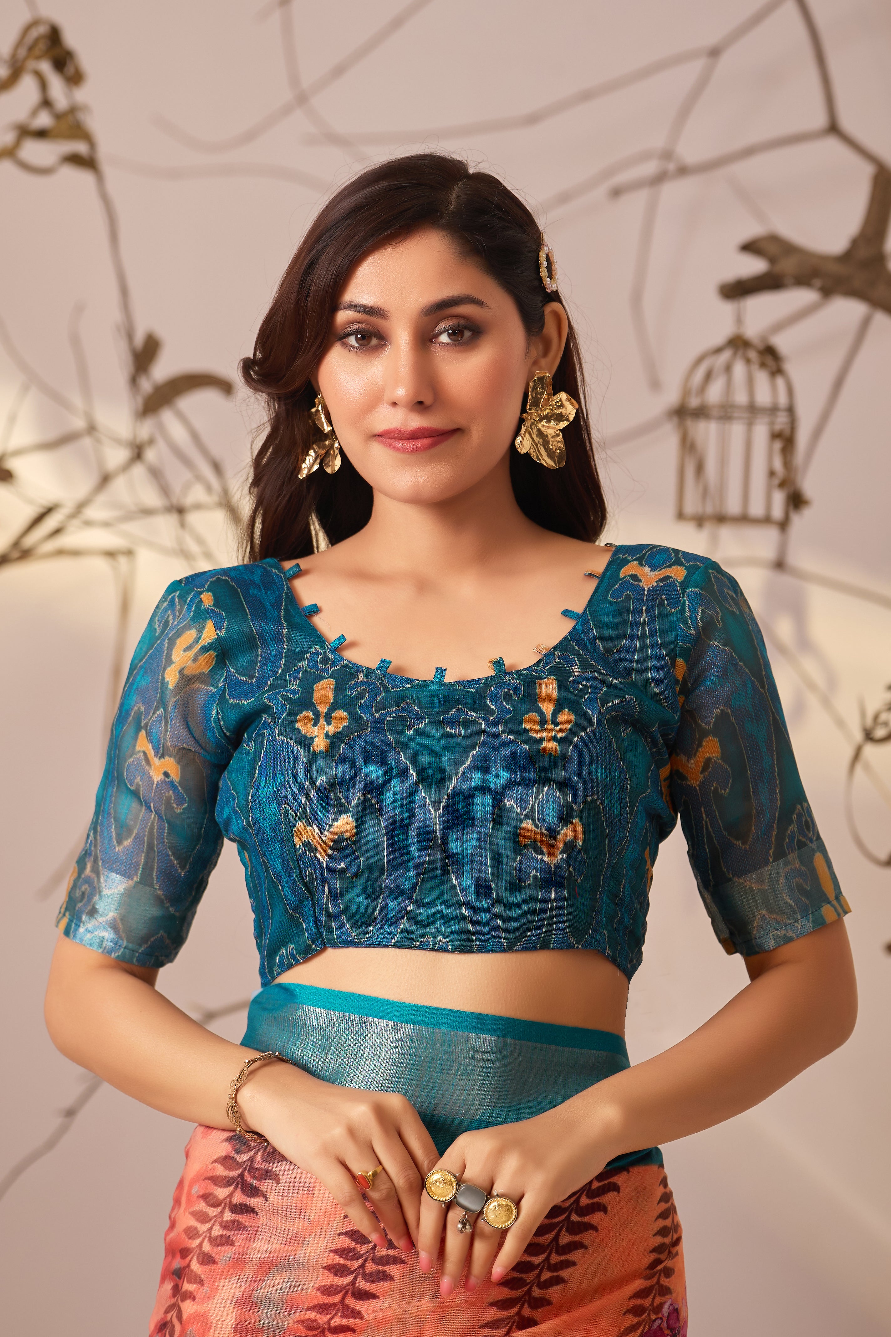 Premium Linen Cotton Saree with Elegant Digital Floral