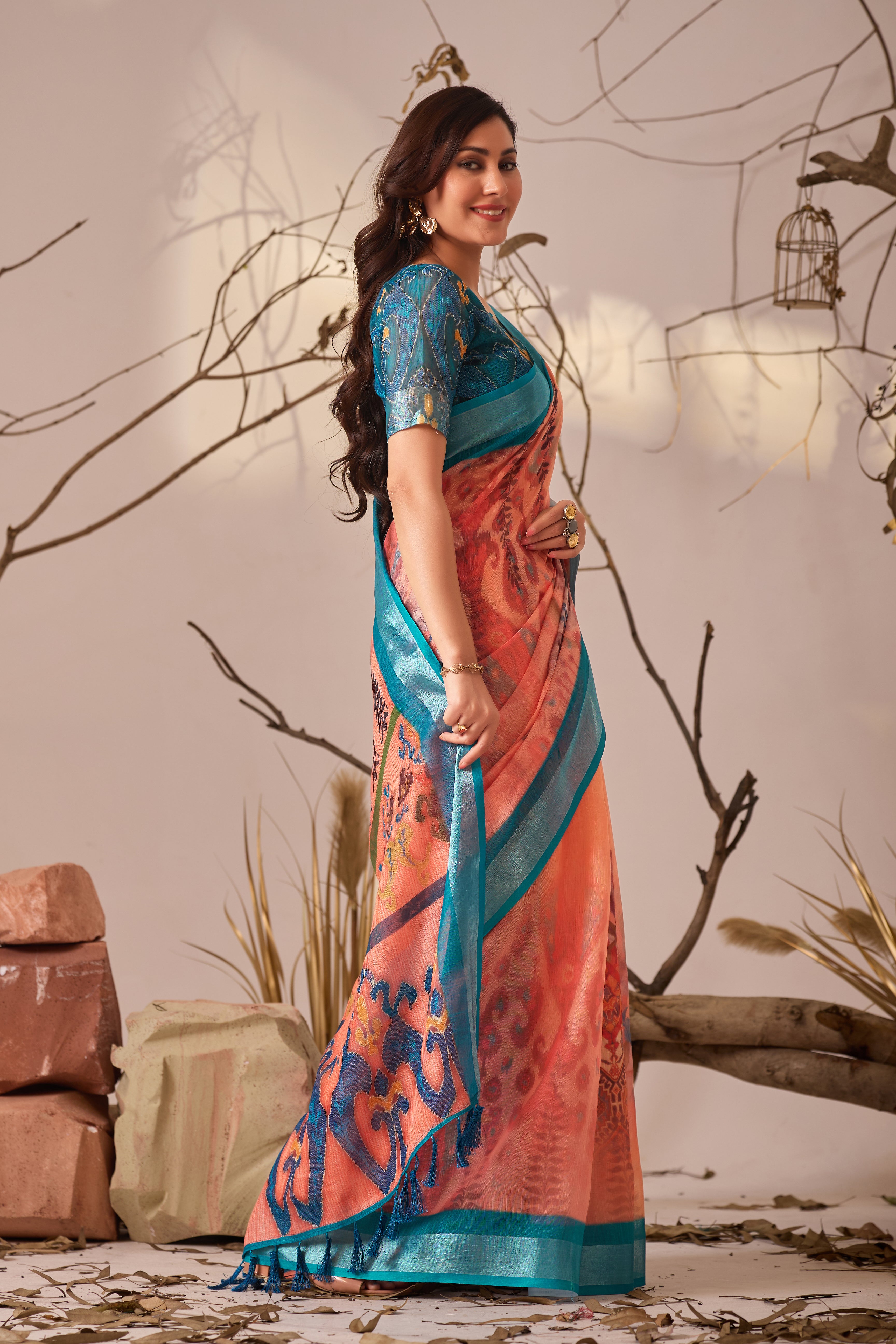 Premium Linen Cotton Saree with Elegant Digital Floral