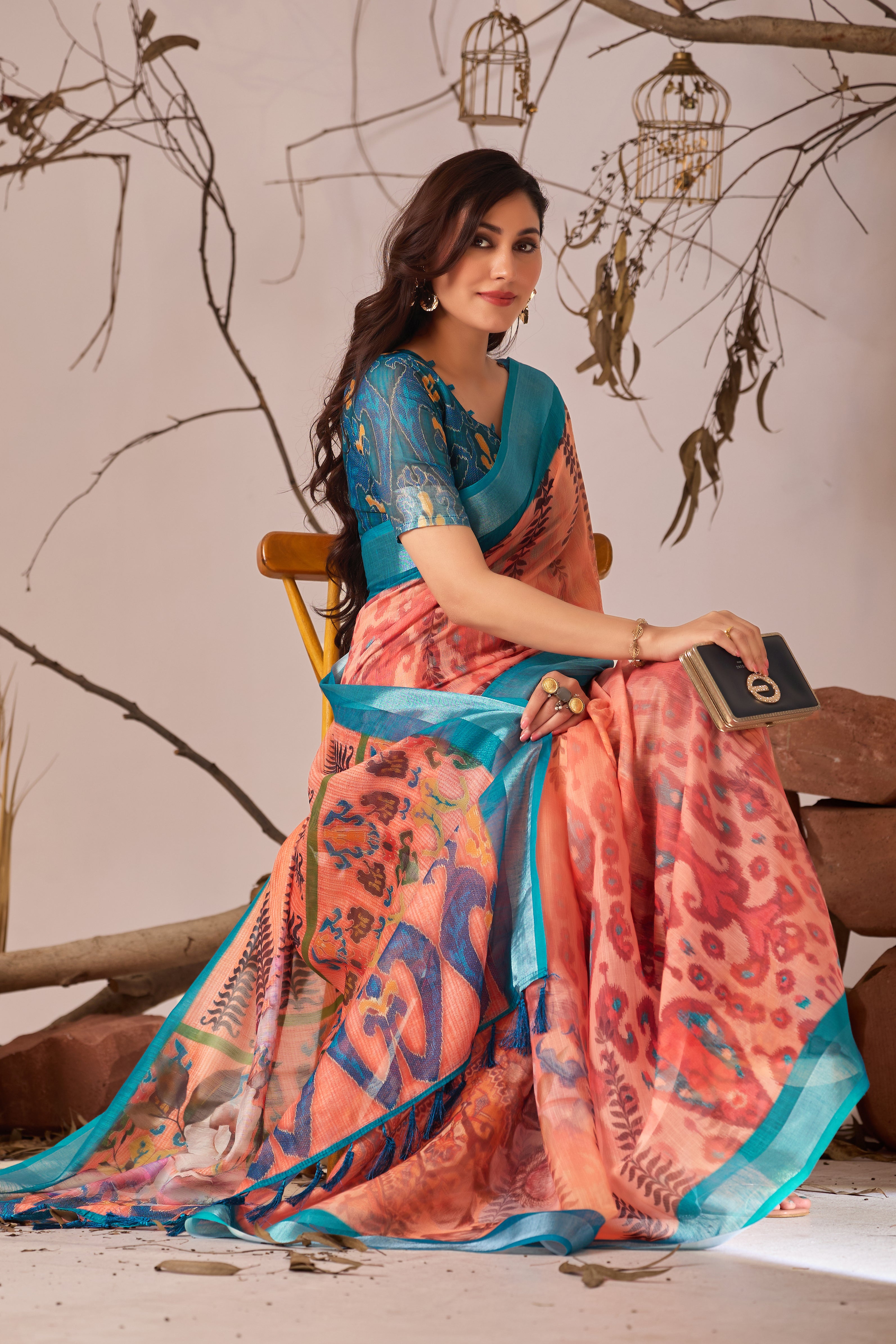 Premium Linen Cotton Saree with Elegant Digital Floral