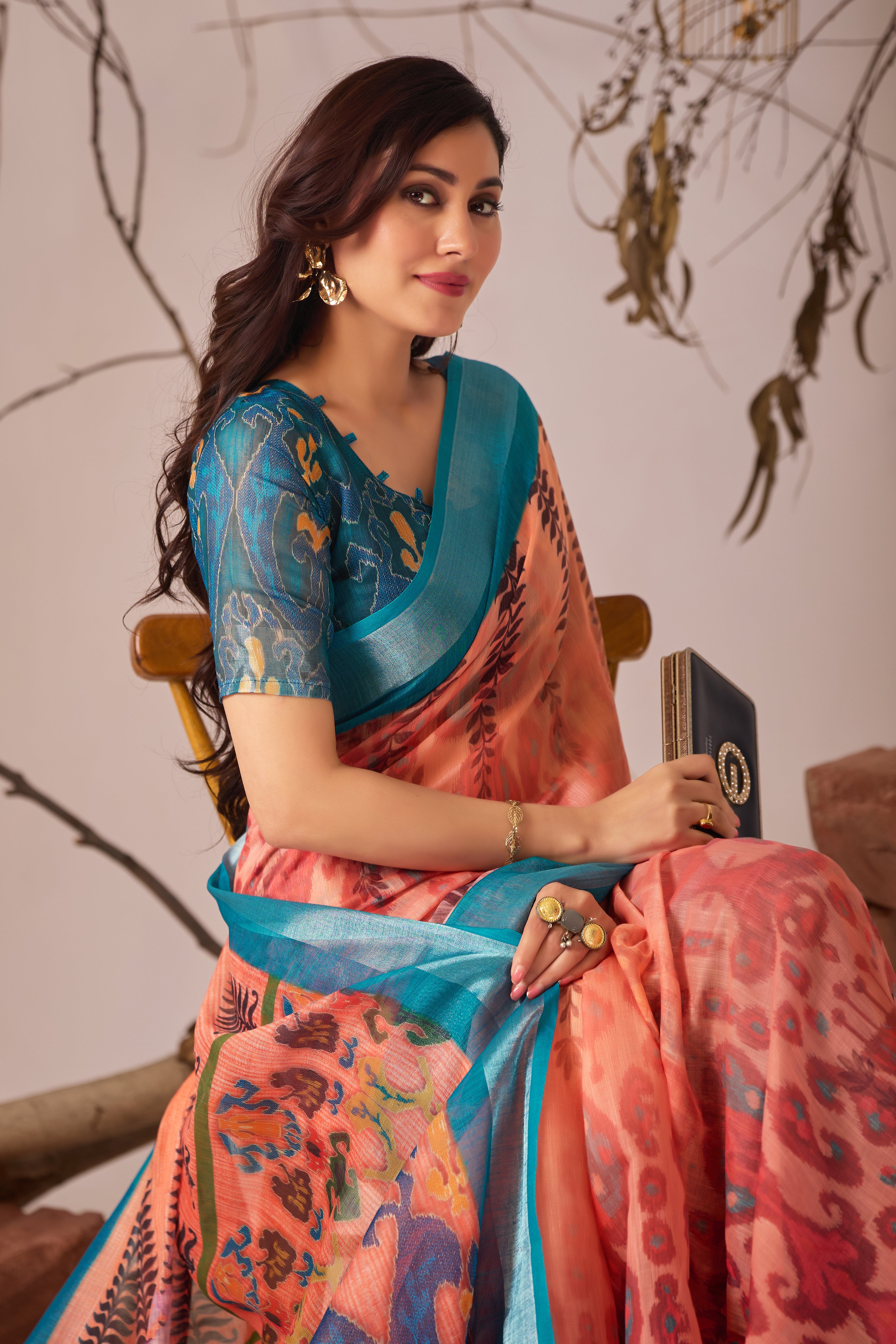 Premium Linen Cotton Saree with Elegant Digital Floral