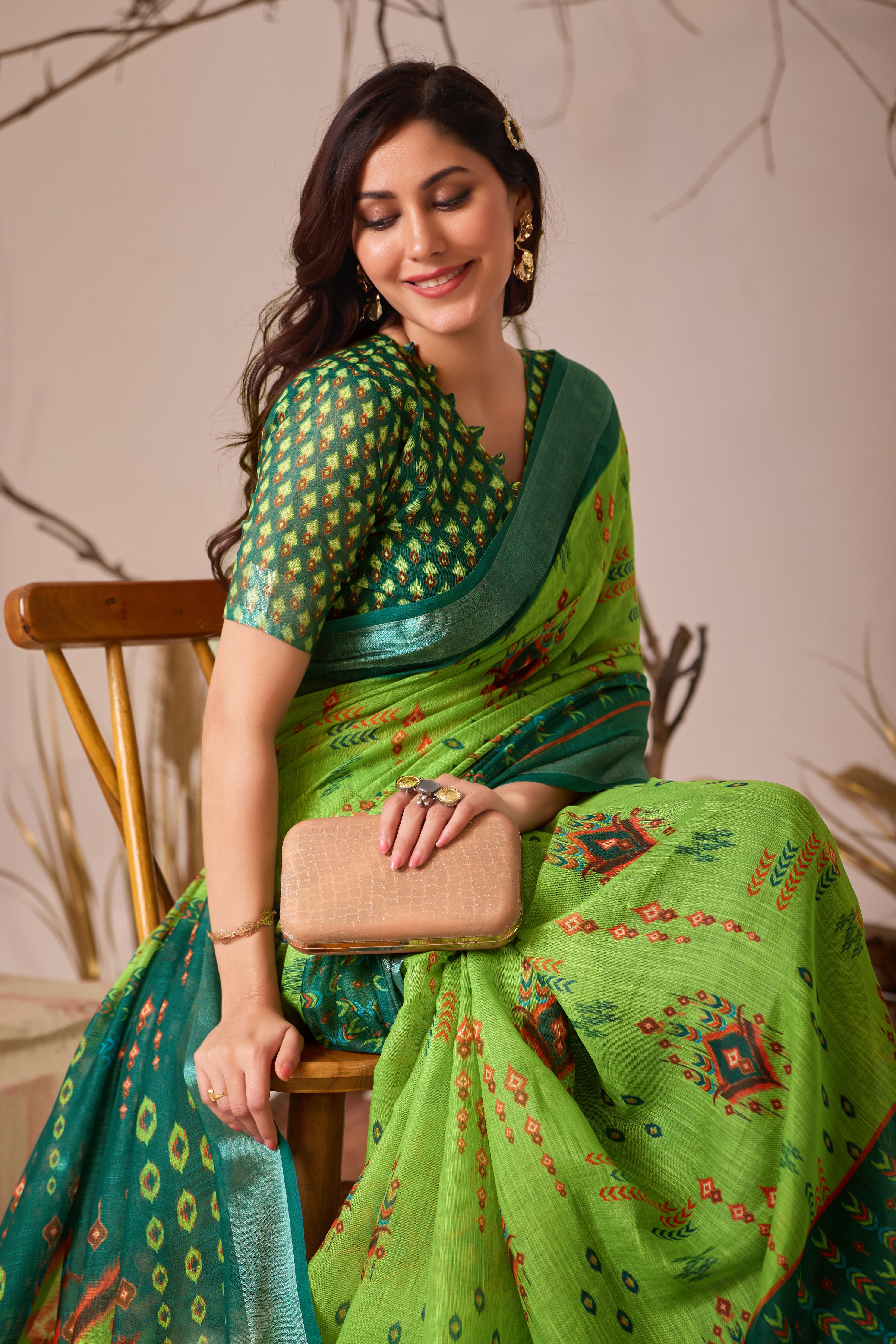 Premium Linen Cotton Saree with Elegant Digital Patola