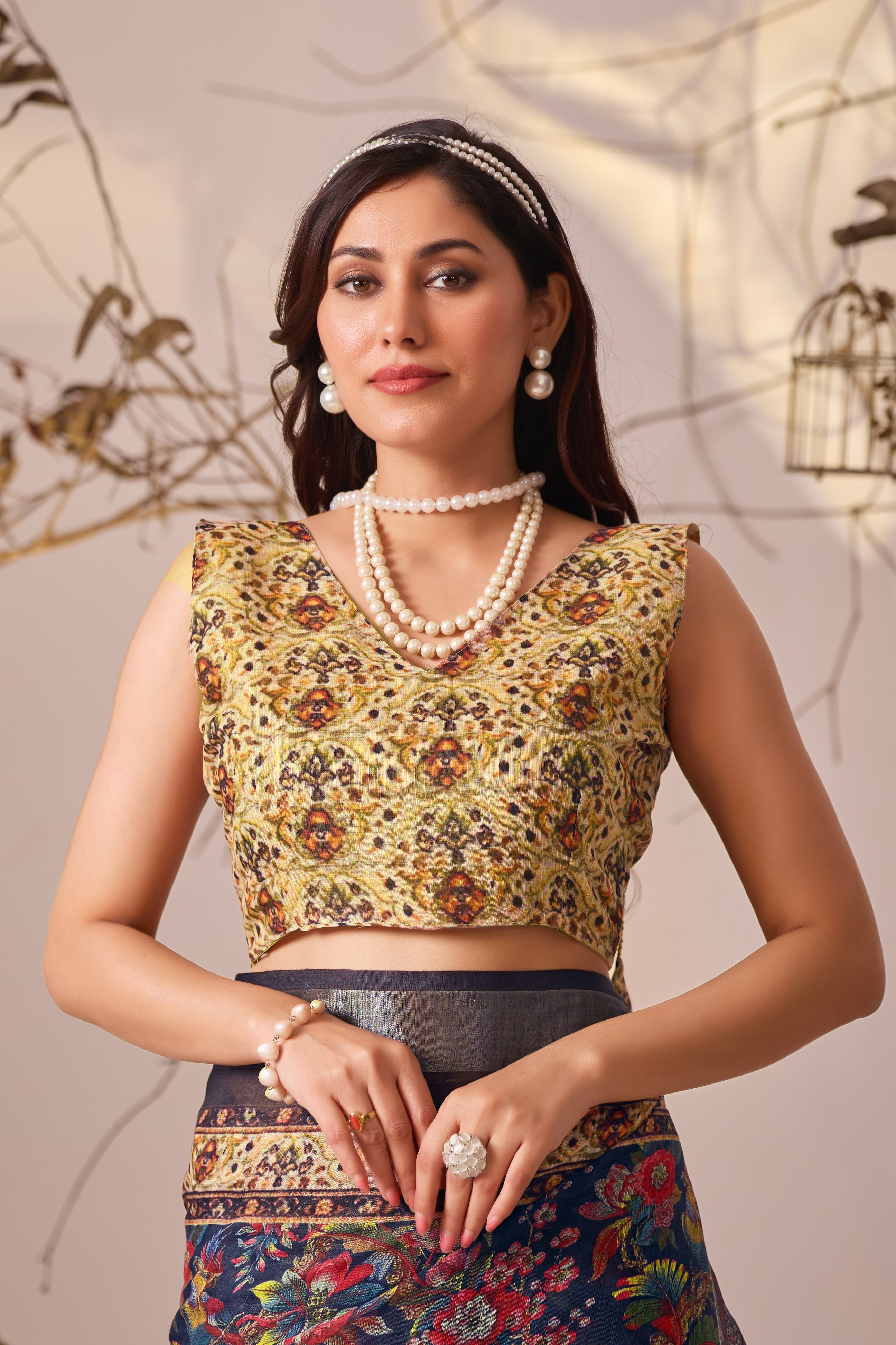 Premium Linen Cotton Saree with Elegant Digital Floral