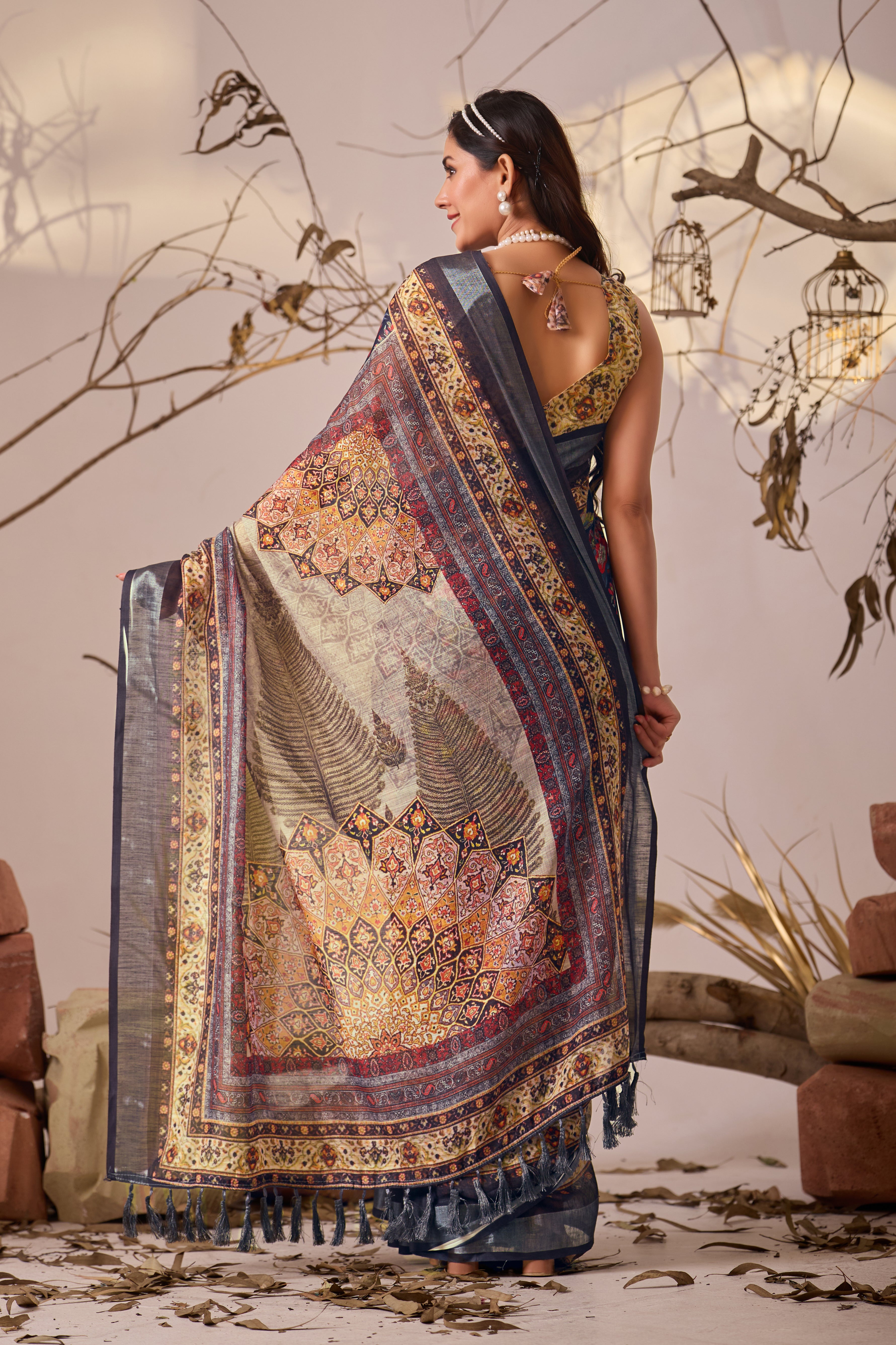 Premium Linen Cotton Saree with Elegant Digital Floral