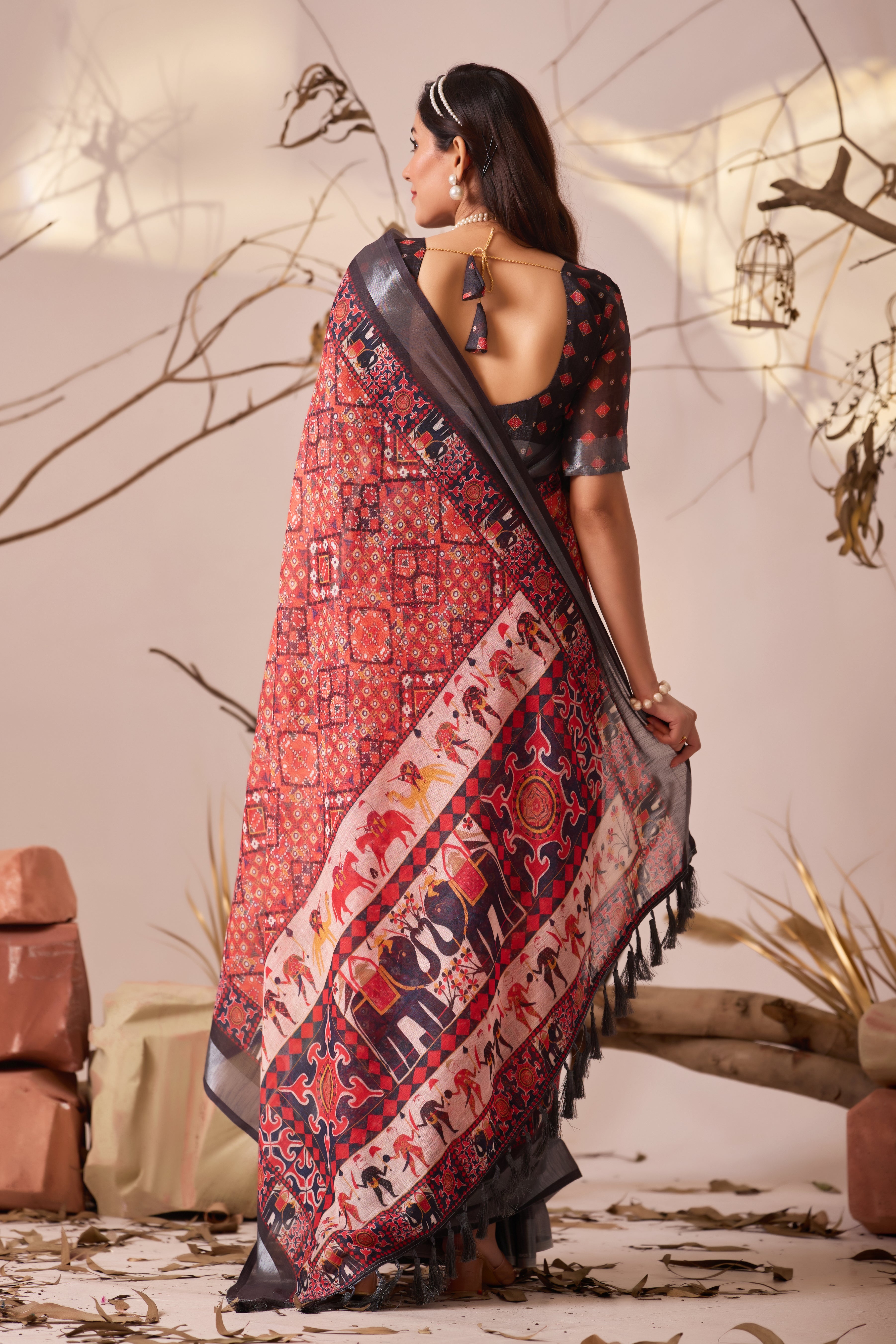 Premium Linen Cotton Saree with Elegant Digital Floral