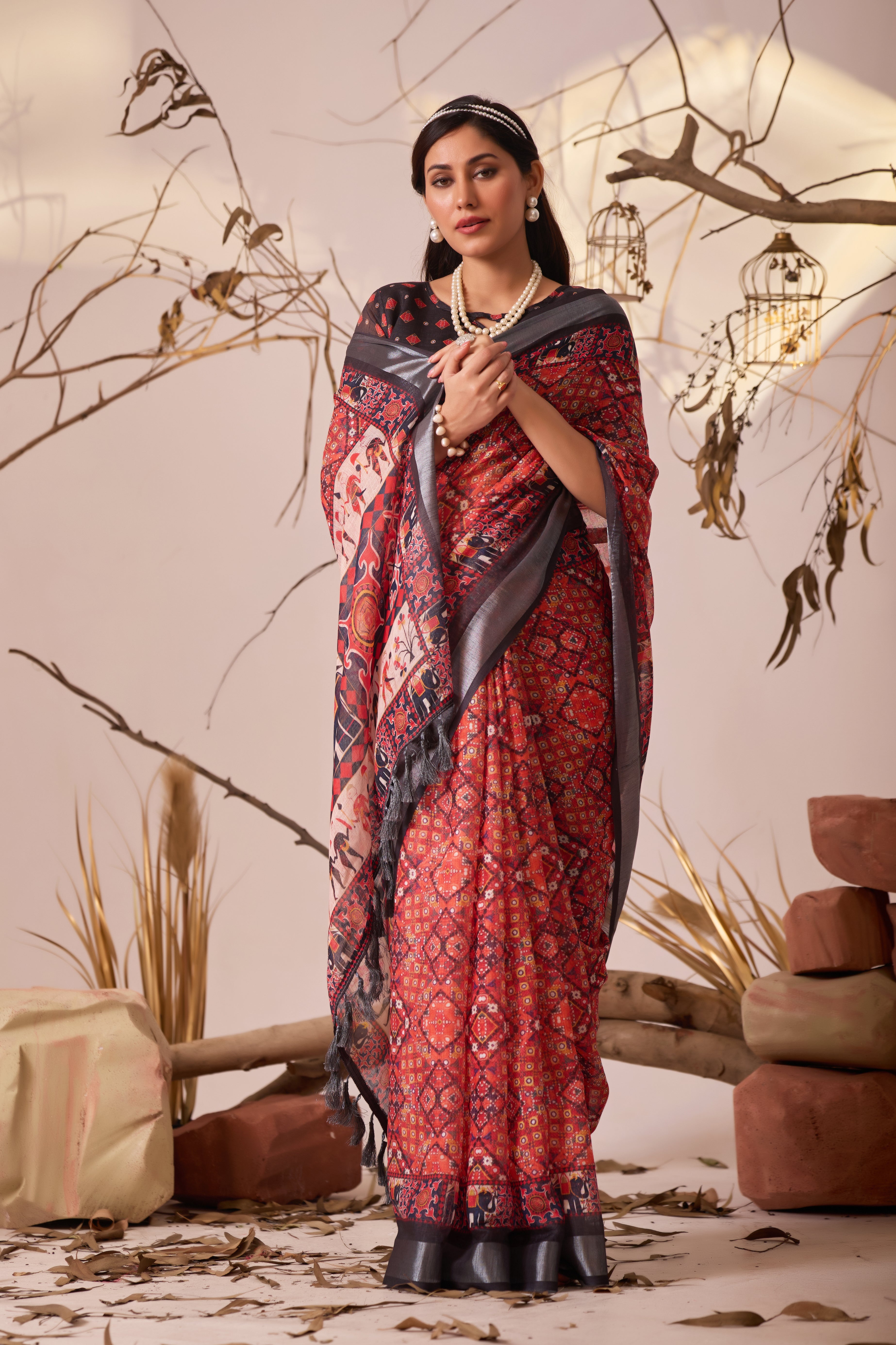 Premium Linen Cotton Saree with Elegant Digital Floral
