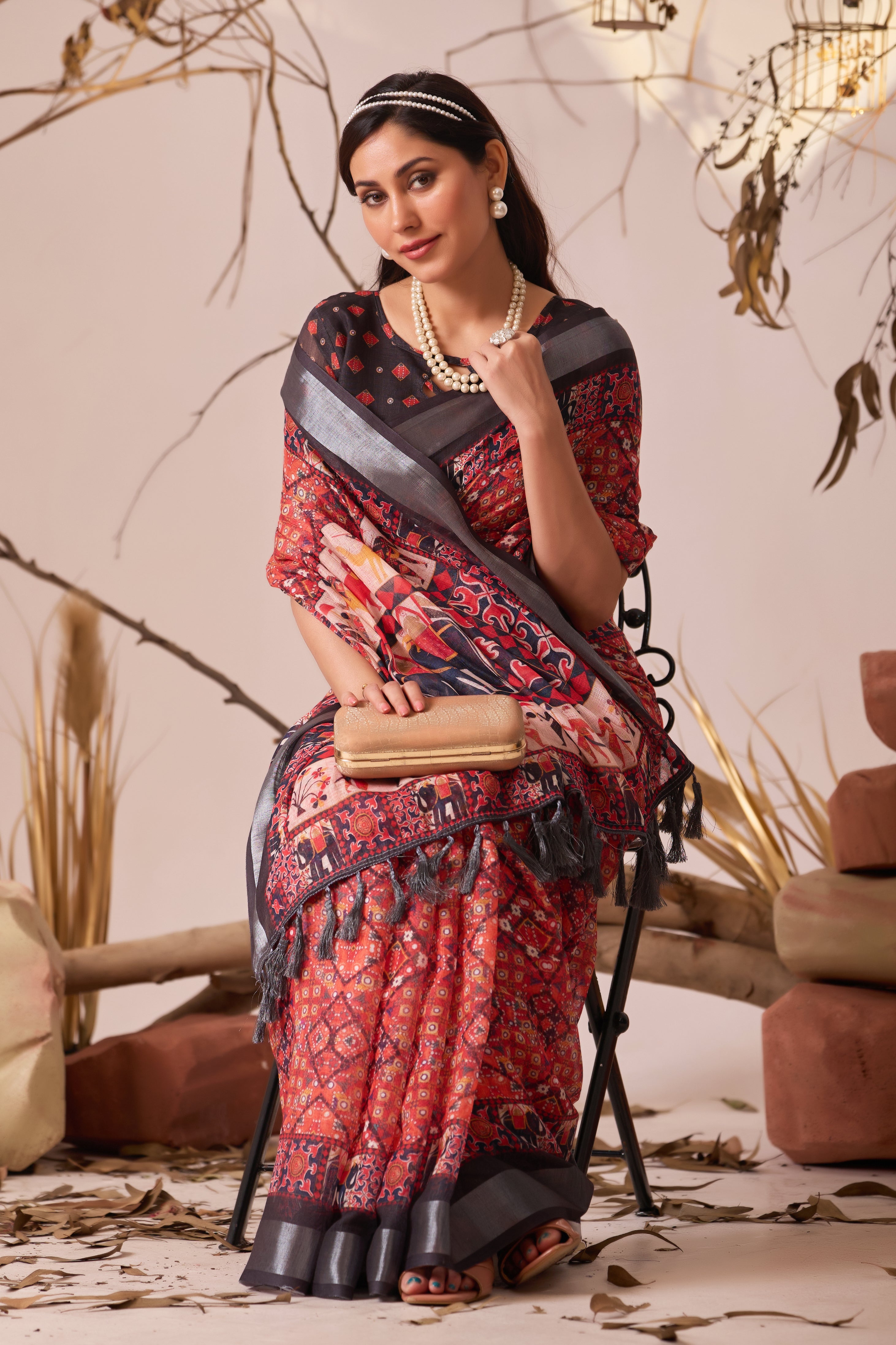 Premium Linen Cotton Saree with Elegant Digital Floral