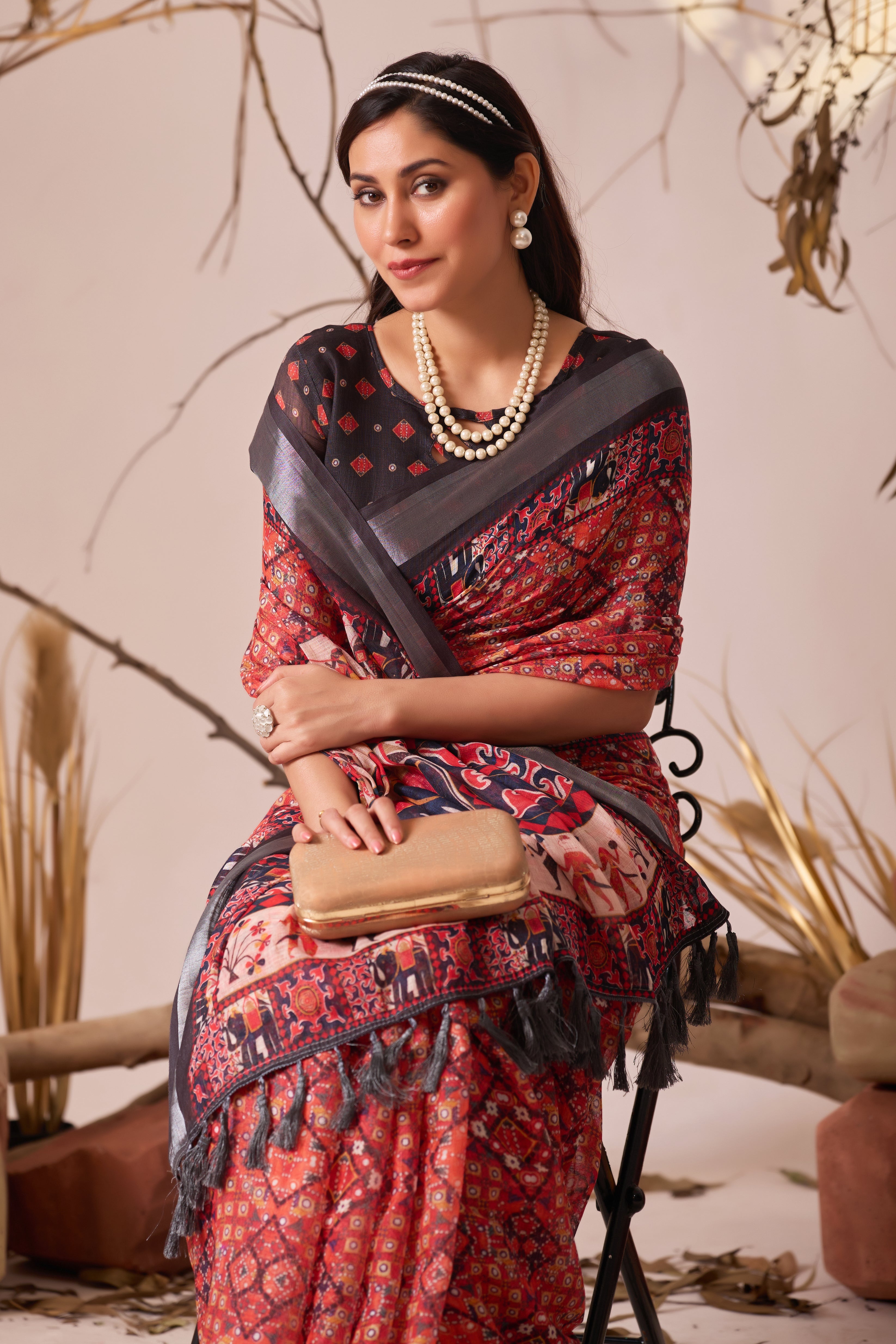 Premium Linen Cotton Saree with Elegant Digital Floral