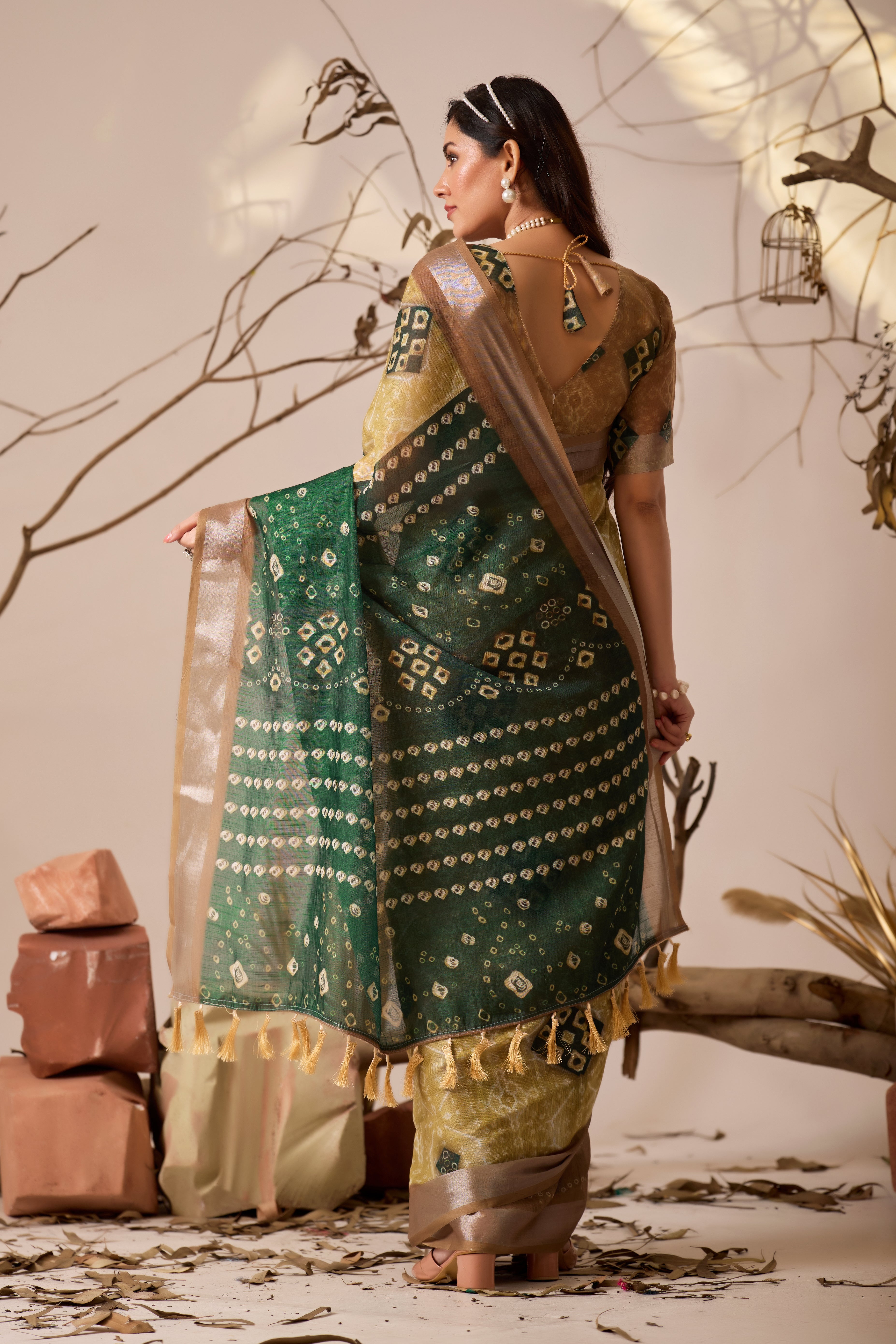 Premium Linen Cotton Saree with Traditional Patola