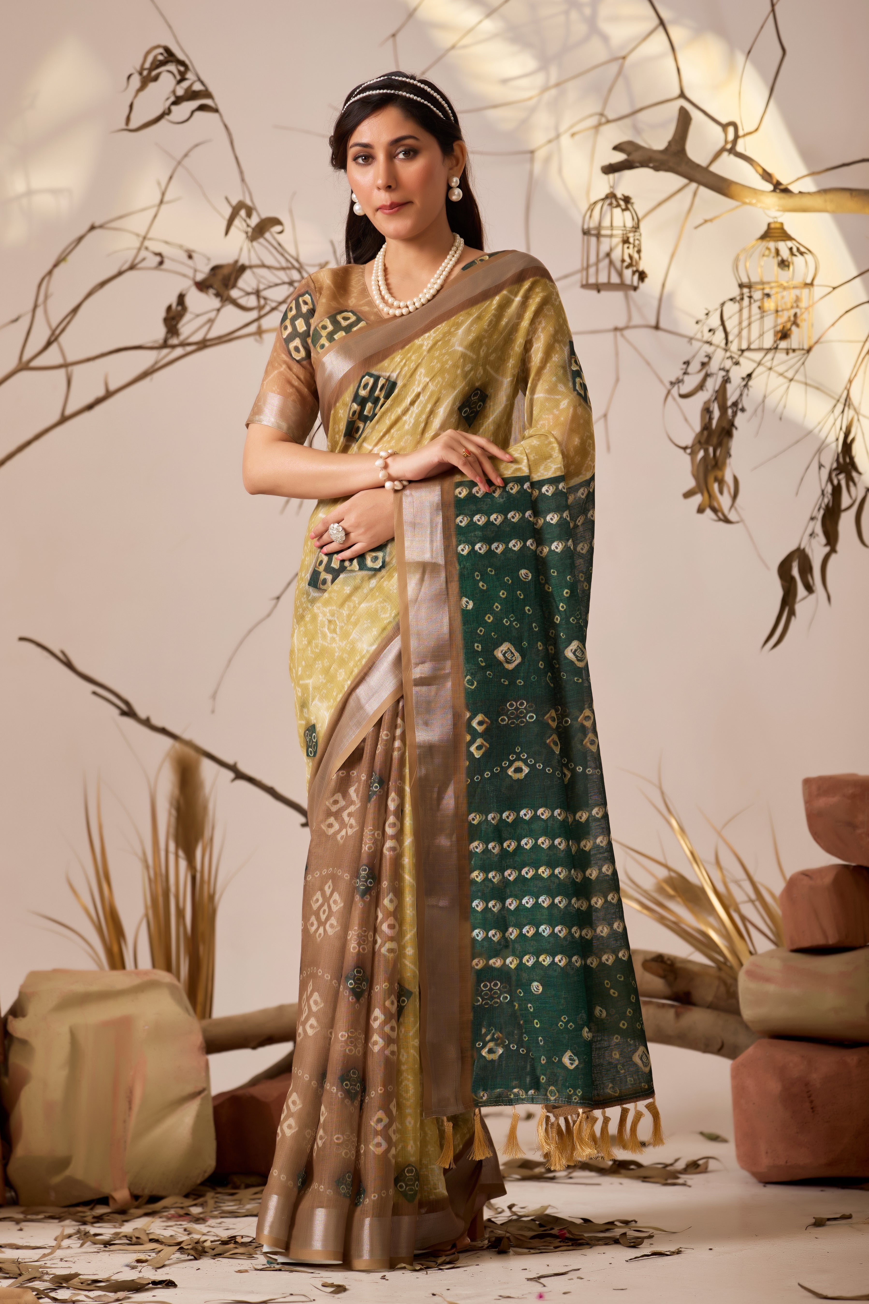 Premium Linen Cotton Saree with Traditional Patola