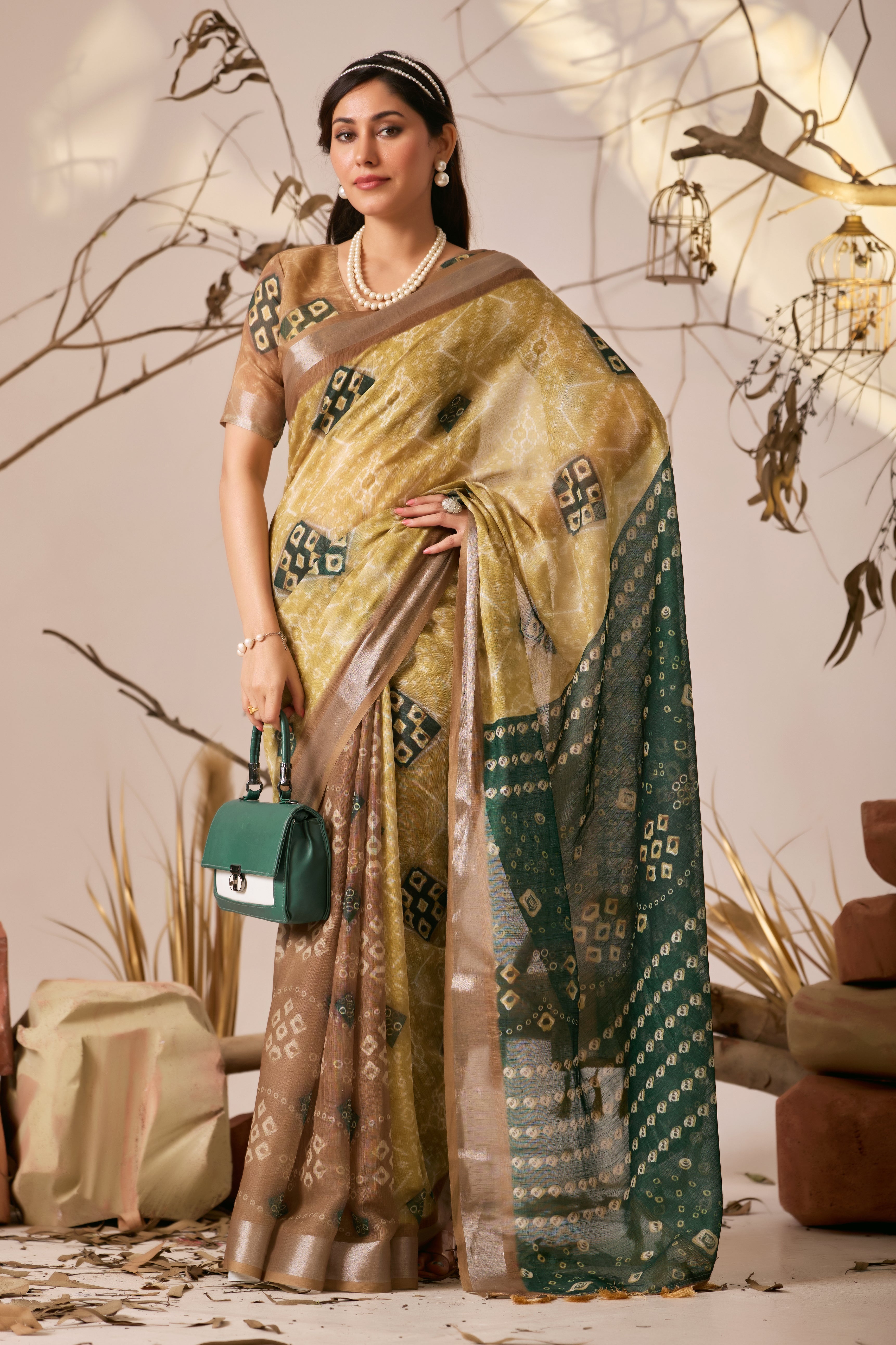 Premium Linen Cotton Saree with Traditional Patola