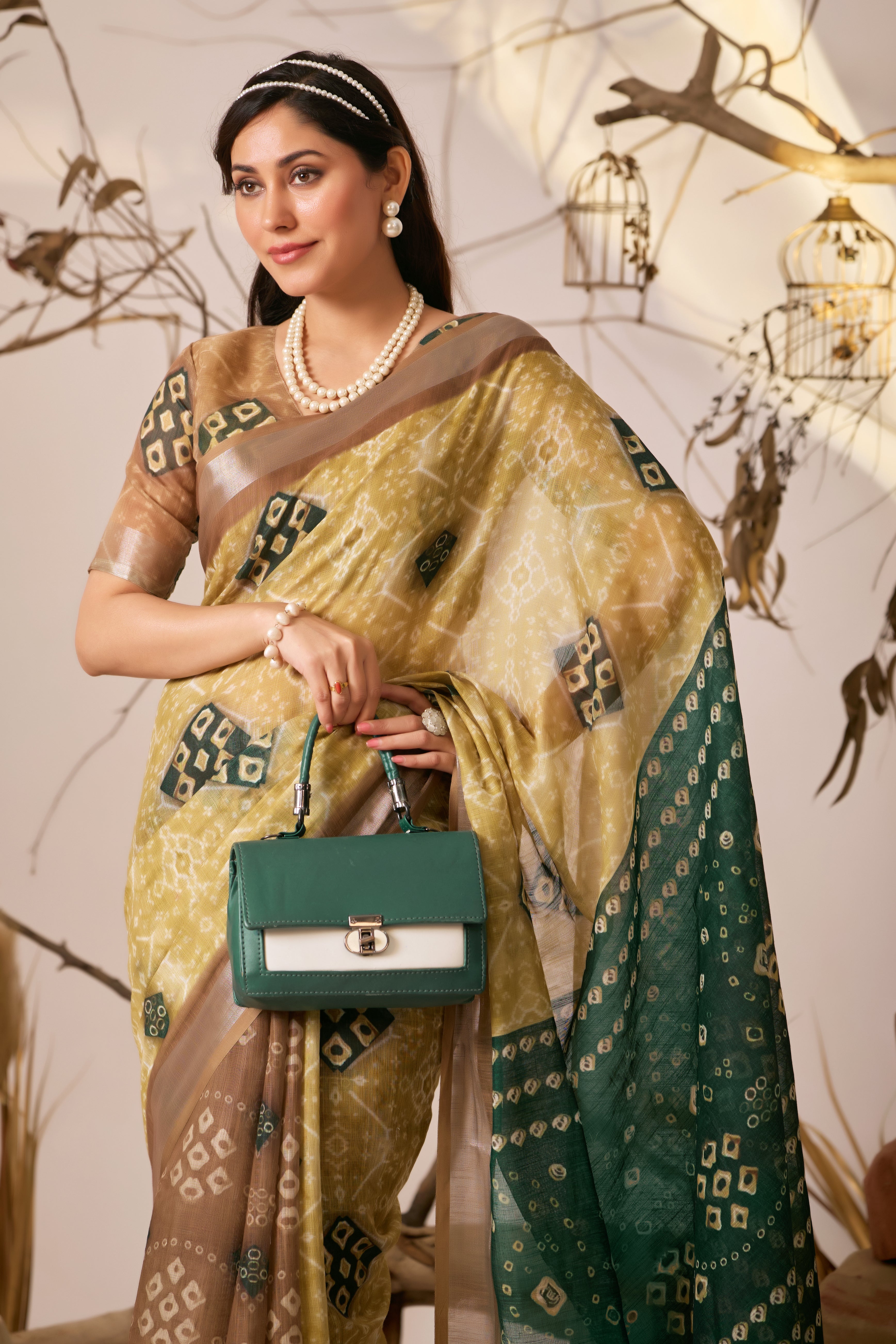 Premium Linen Cotton Saree with Traditional Patola