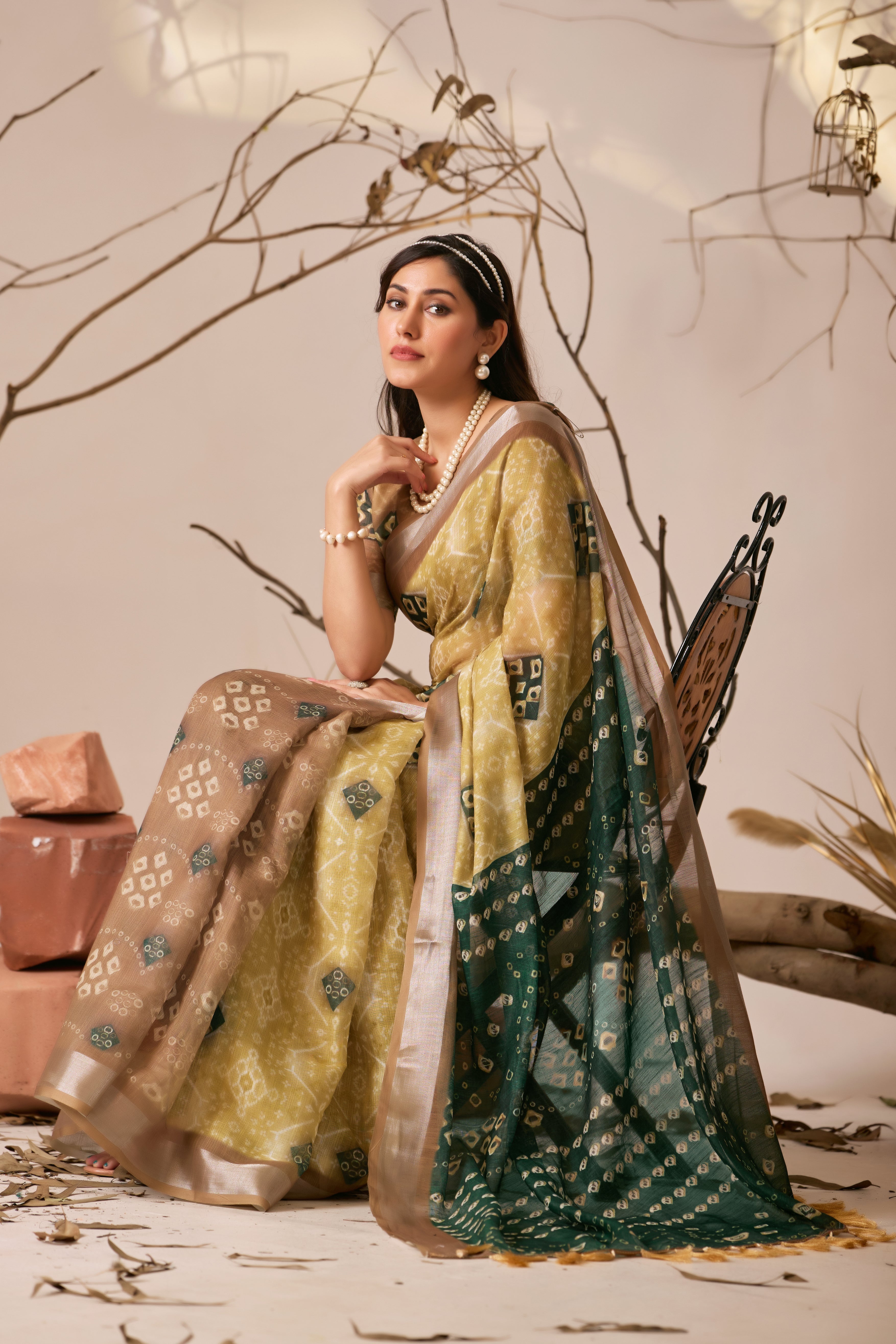 Premium Linen Cotton Saree with Traditional Patola