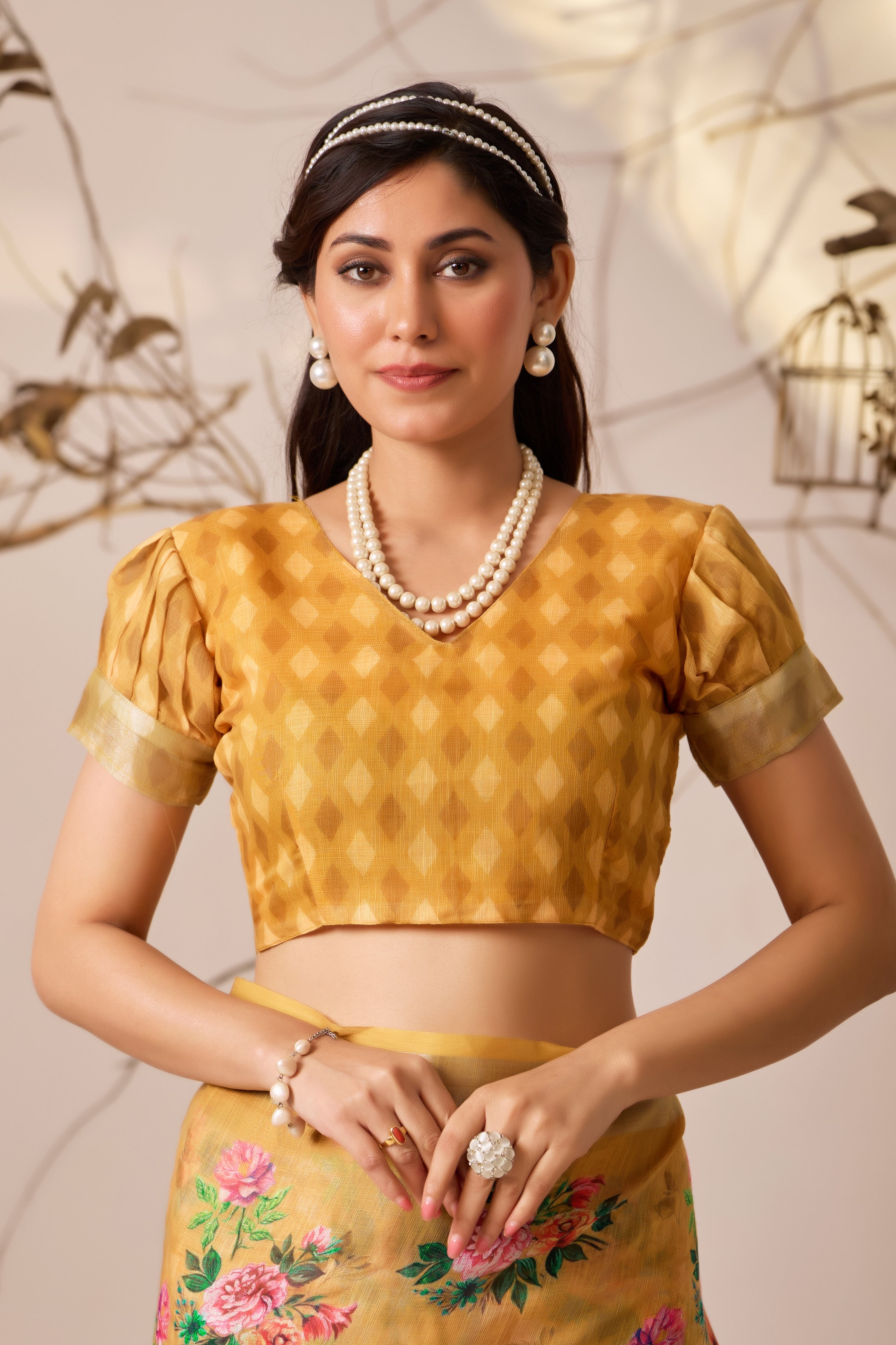 Premium Linen Cotton Saree Traditional Patola Style Print with Classic Contrast Border