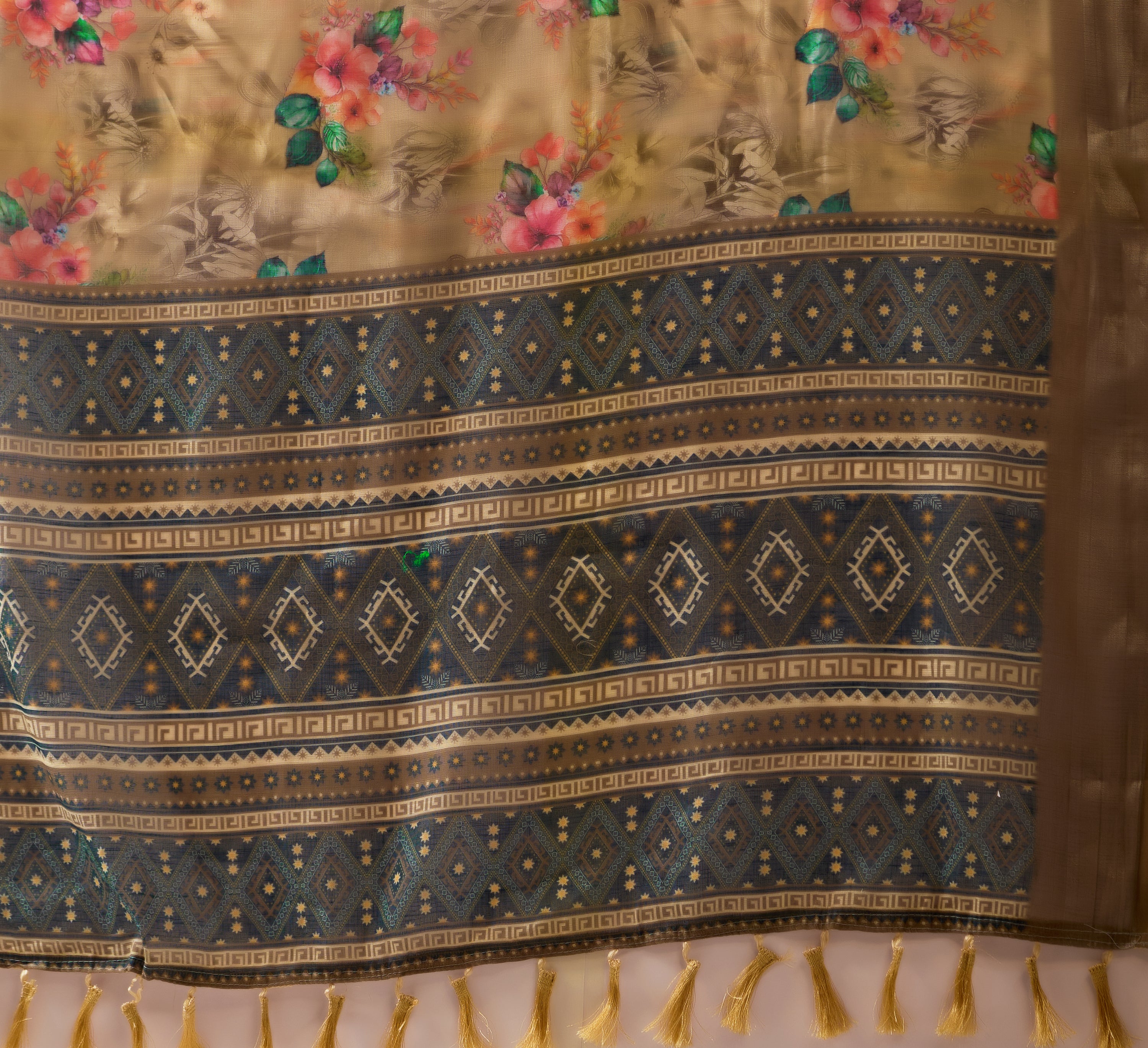 Premium Linen Cotton Saree with Elegant Digital Floral