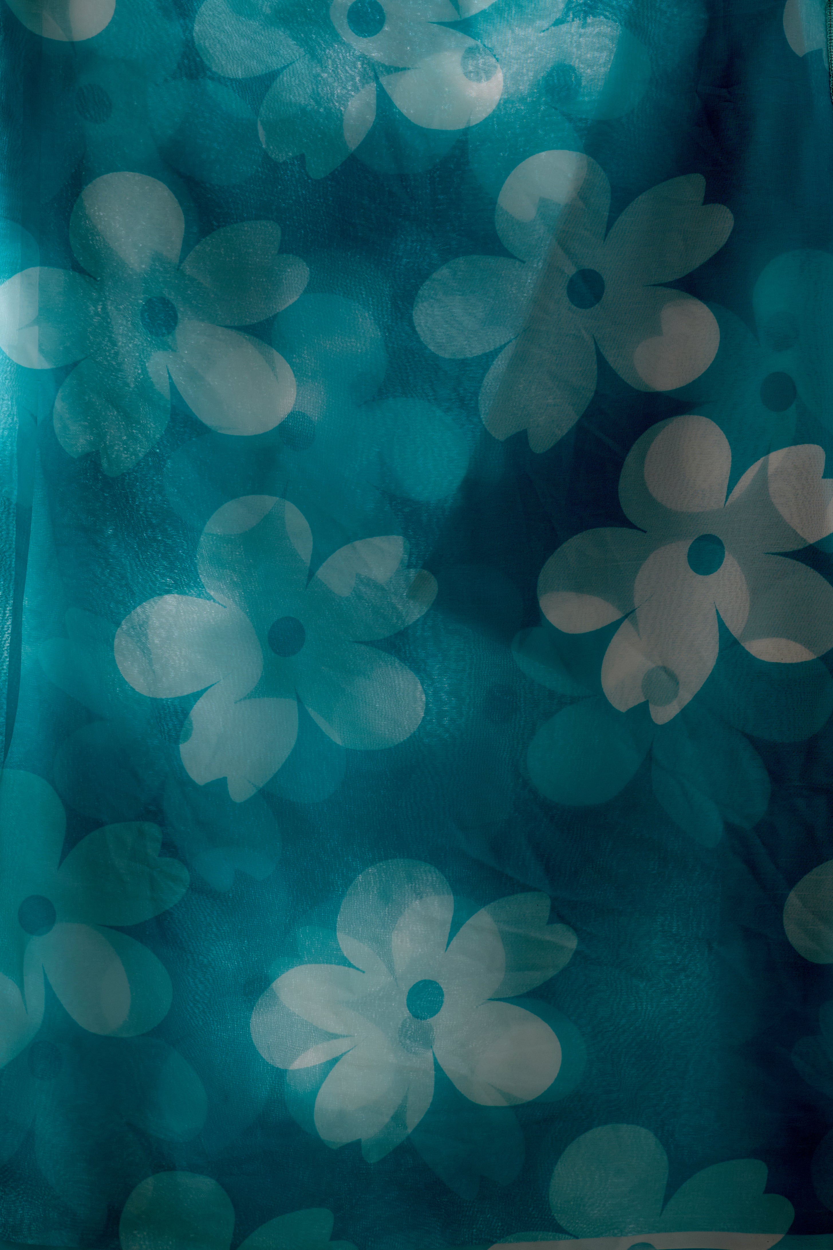 Soft Georgette Saree in Aqua Blue Shade Beautified with Bold White Oversized Floral Digital Print