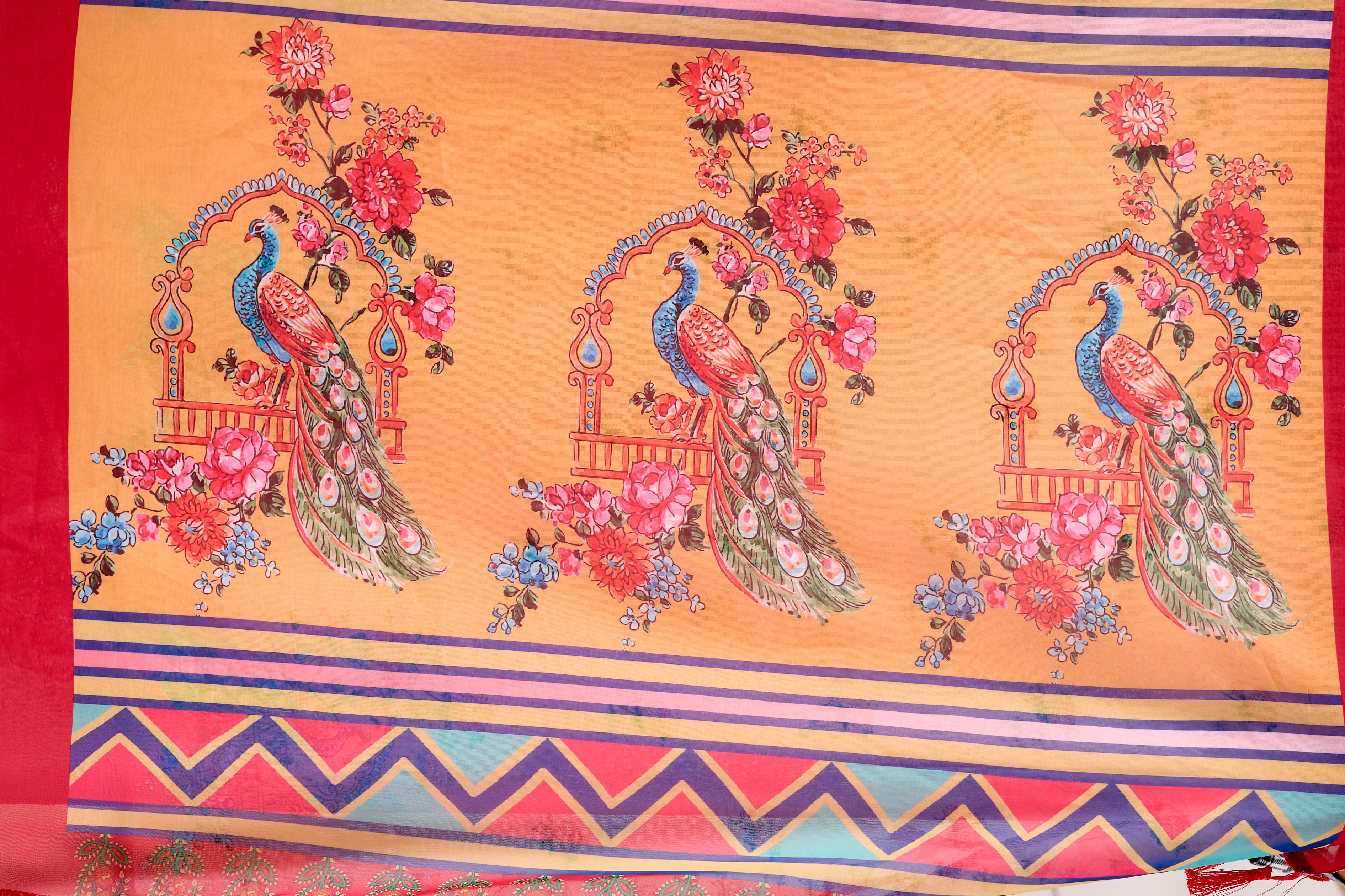 Soft Georgette Saree in Dual Pink Shades Accented with Delicate Floral Digital Print