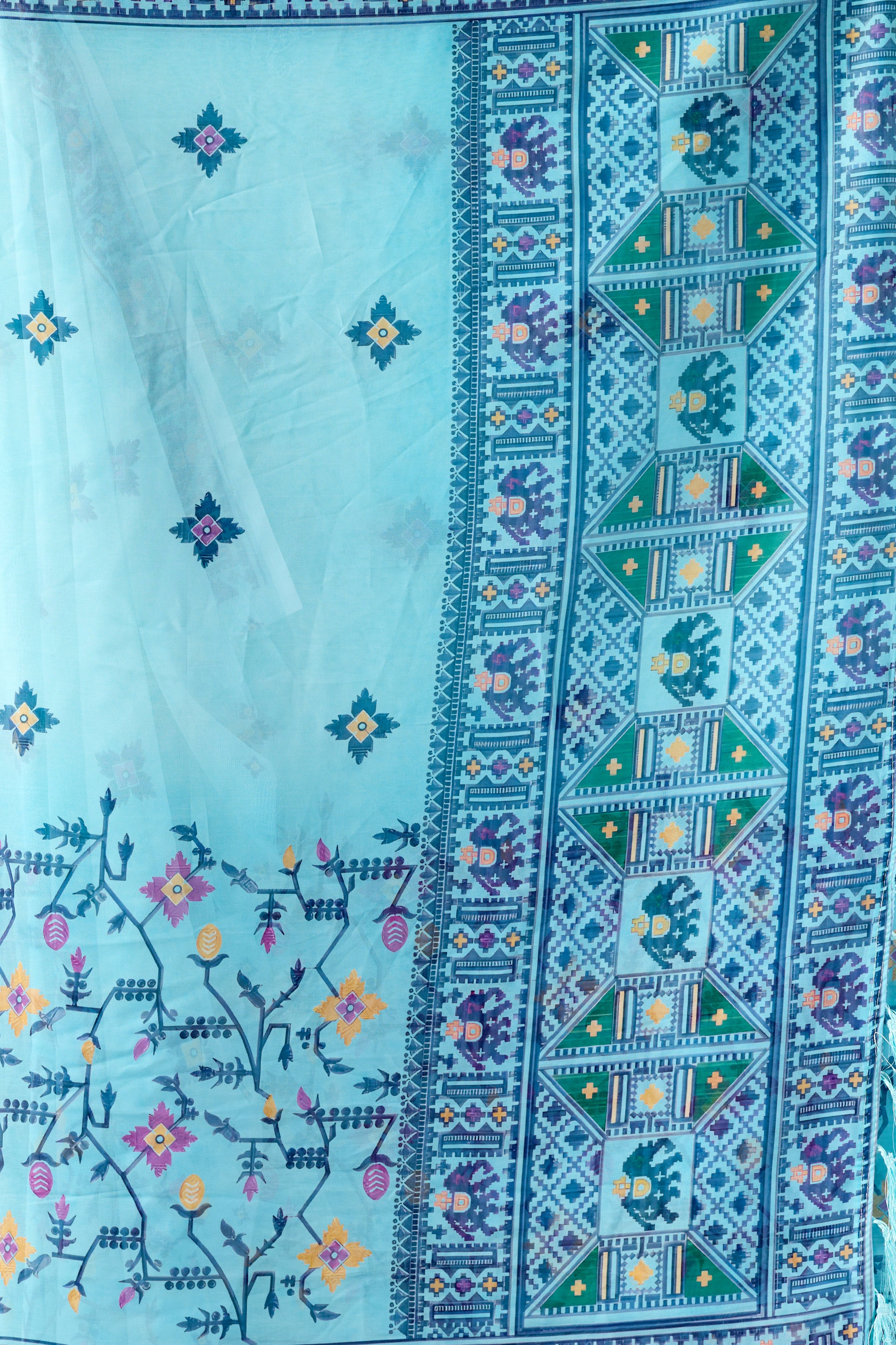 Soft Georgette Saree in Refreshing Sea Green Tone Highlighted with Intricate Digital Tribal