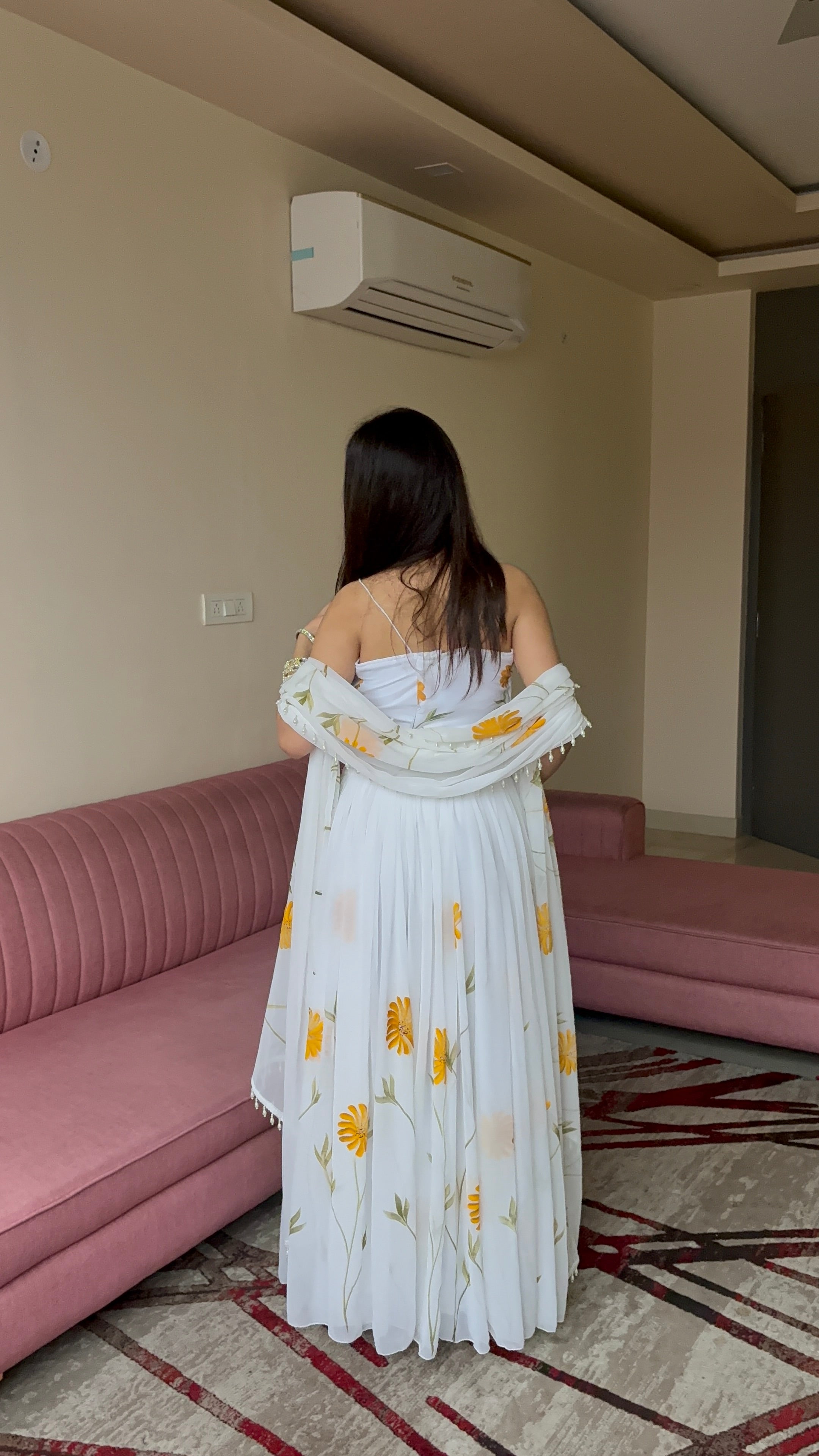 Pure Organza fabric with elegant hand-painted floral print