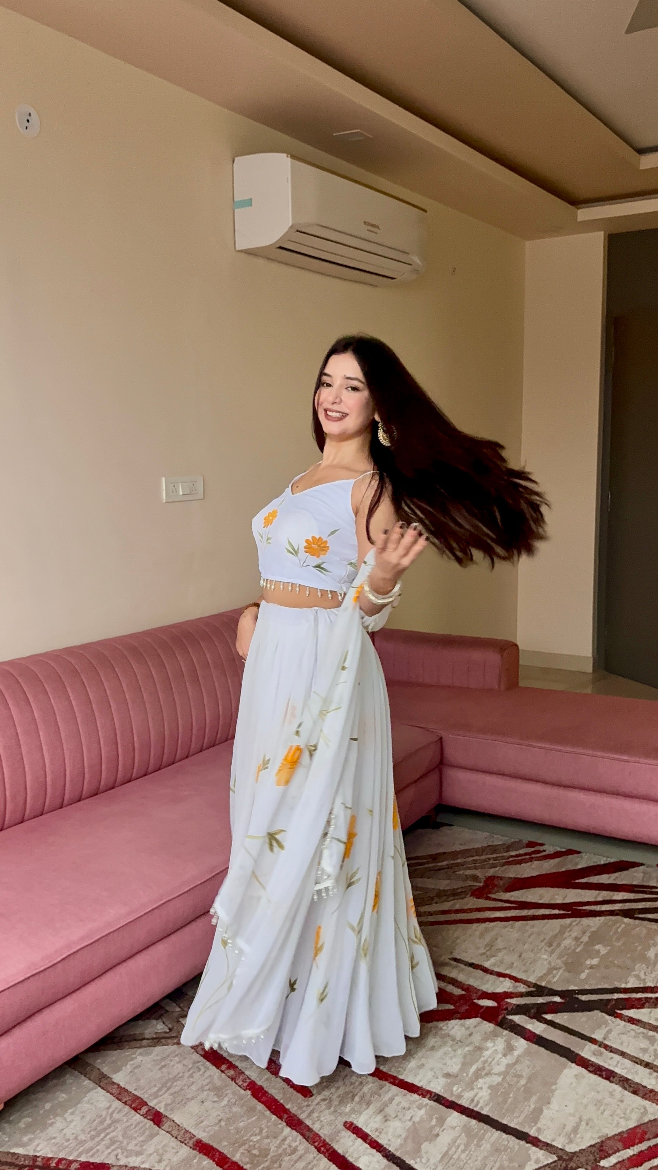 Pure Organza fabric with elegant hand-painted floral print