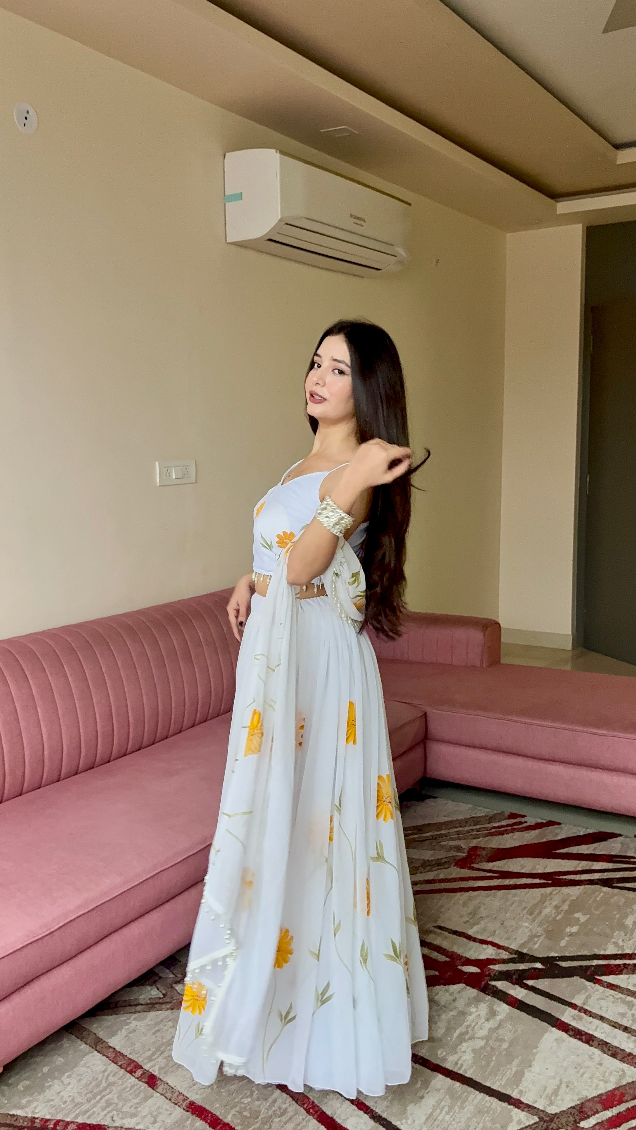 Pure Organza fabric with elegant hand-painted floral print