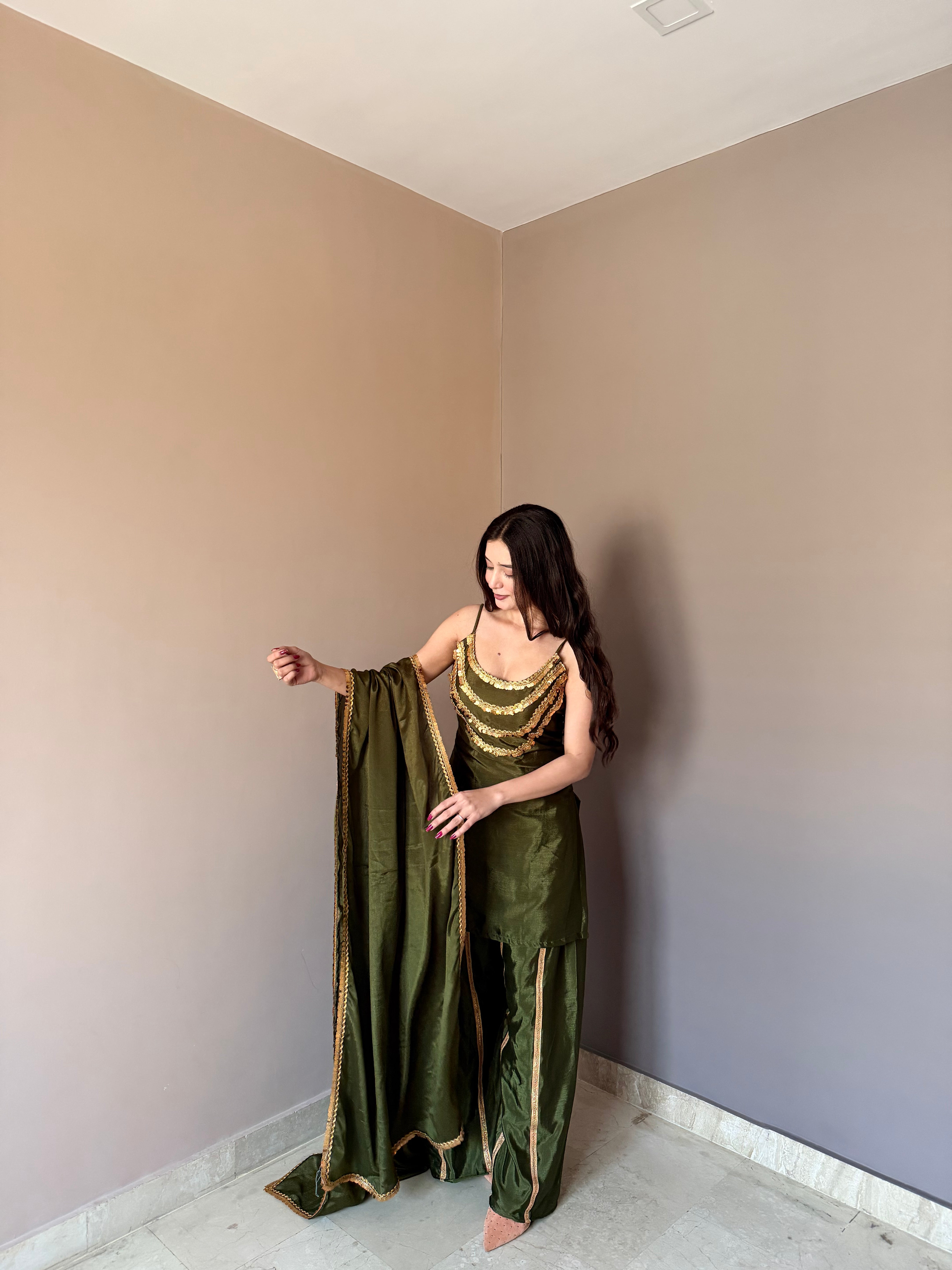 Elegant Embellished Kurta Palazzo Set with Matching Dupatta