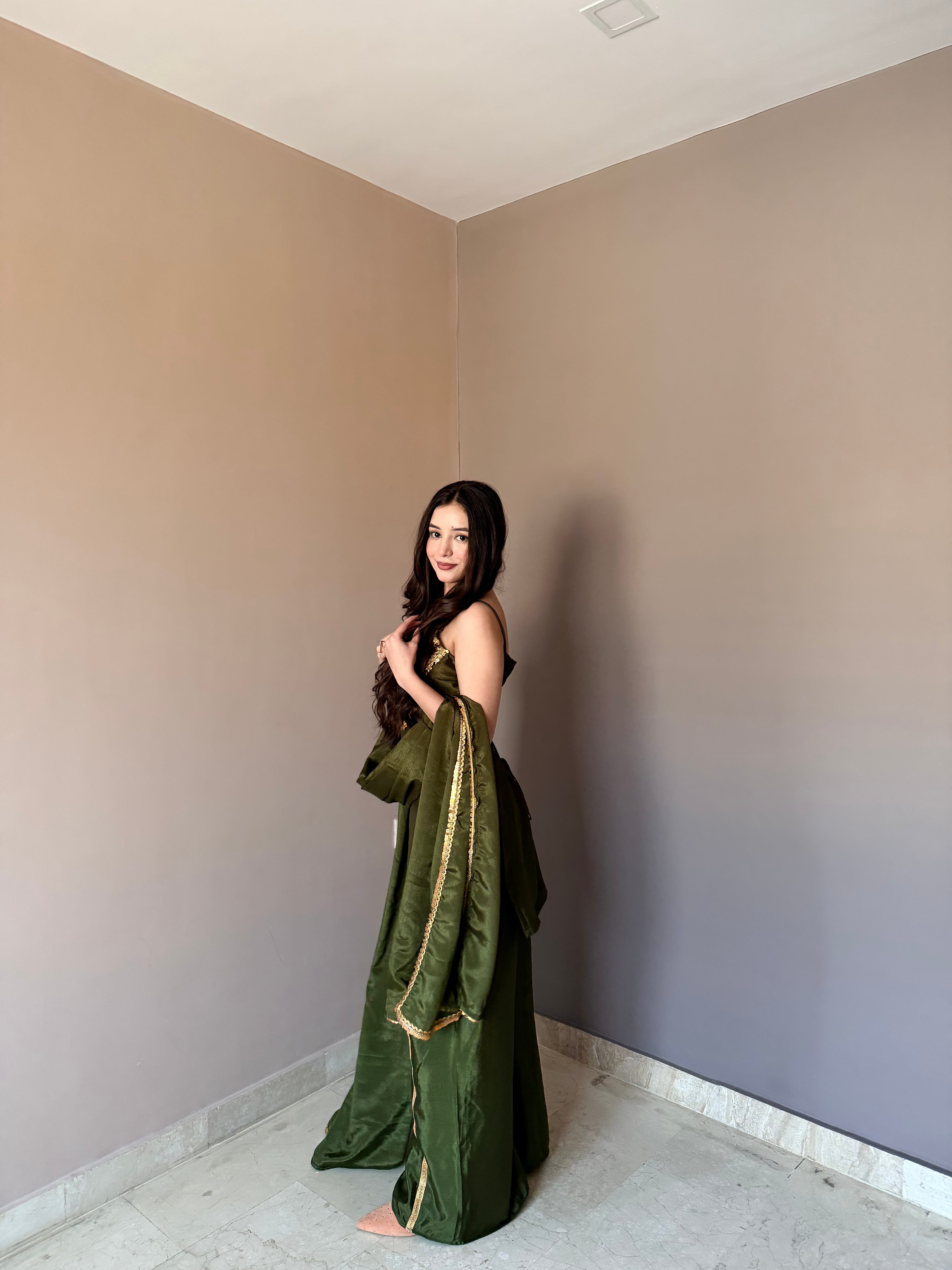 Elegant Embellished Kurta Palazzo Set with Matching Dupatta