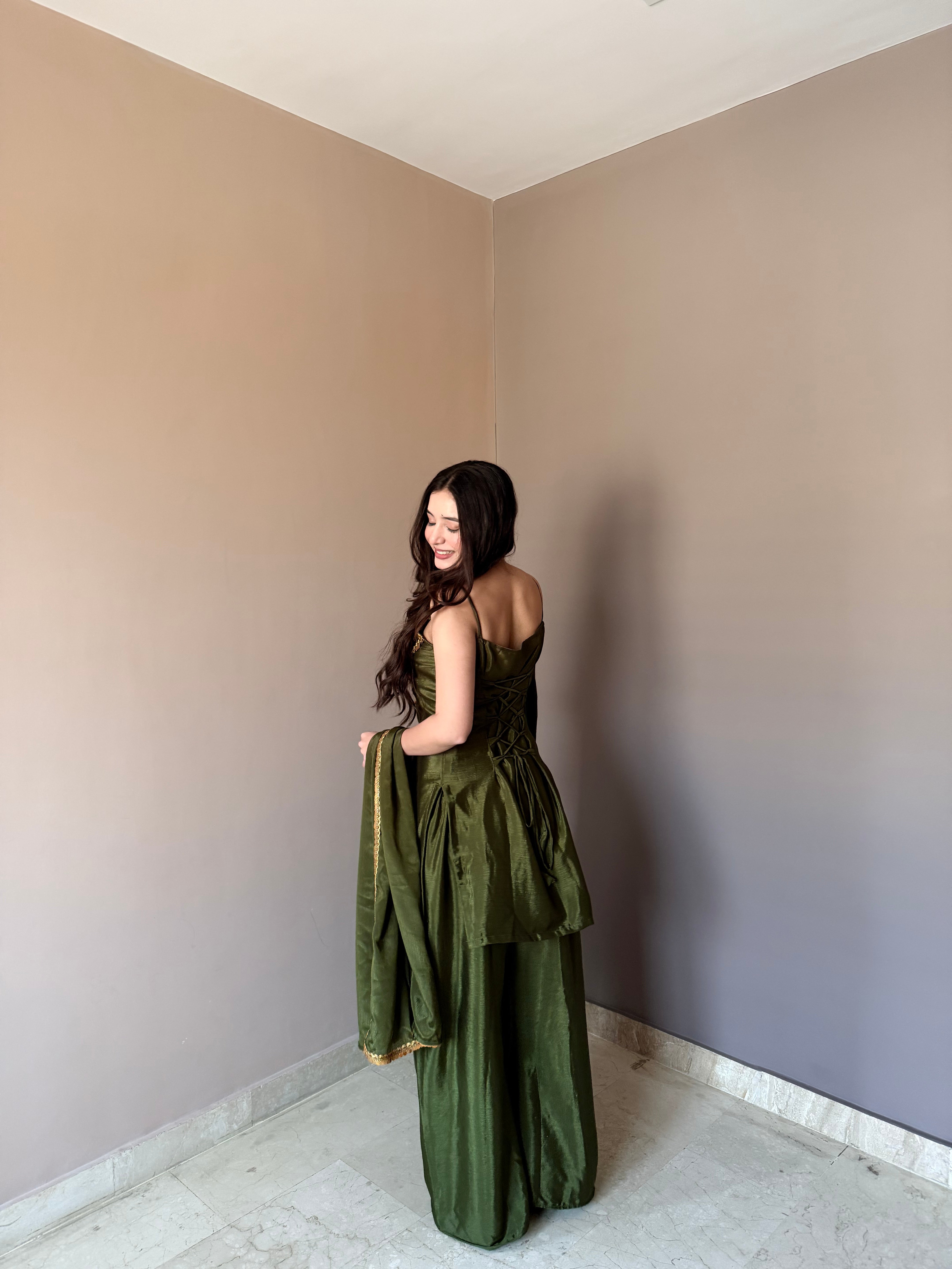 Elegant Embellished Kurta Palazzo Set with Matching Dupatta