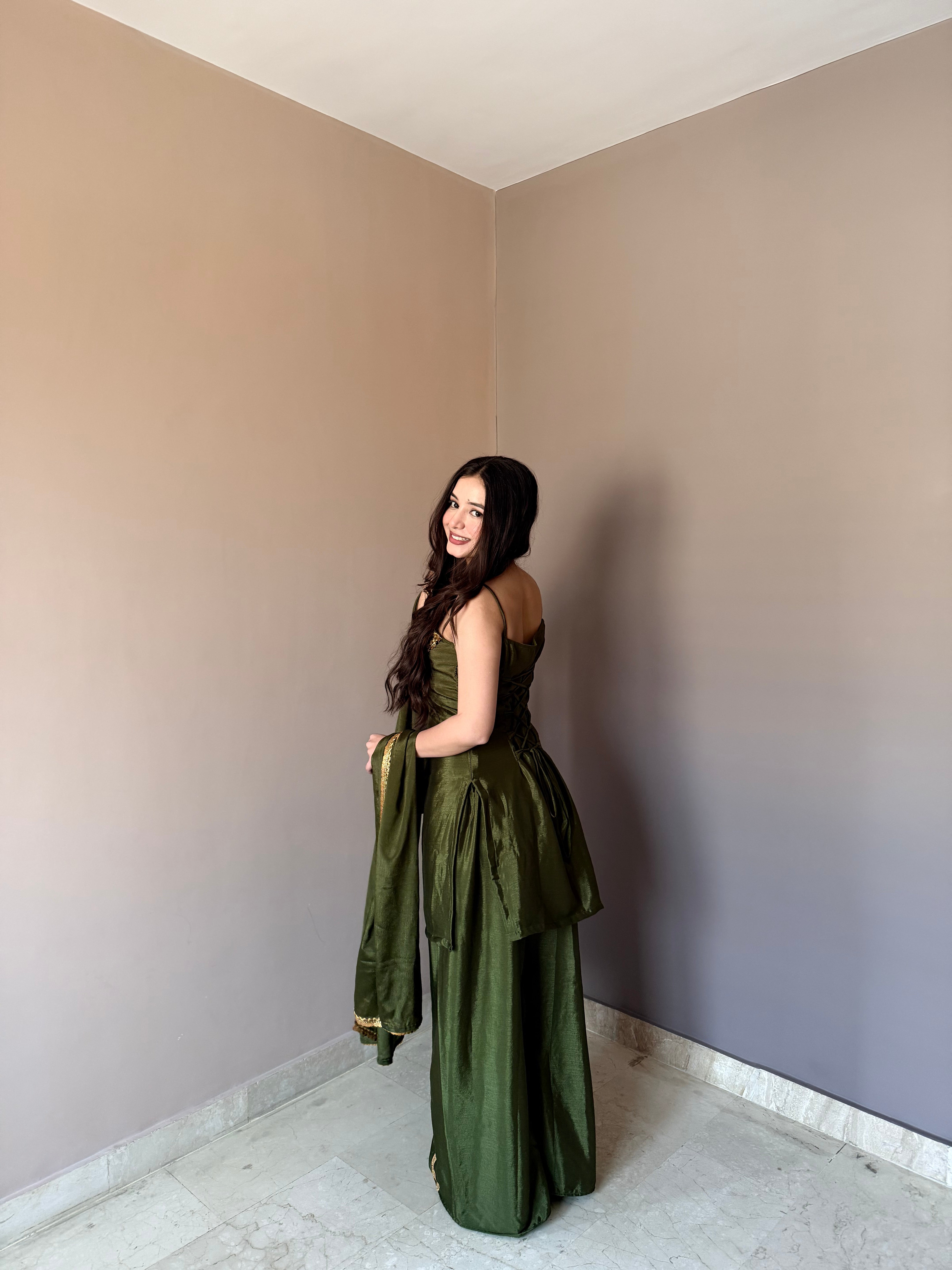 Elegant Embellished Kurta Palazzo Set with Matching Dupatta