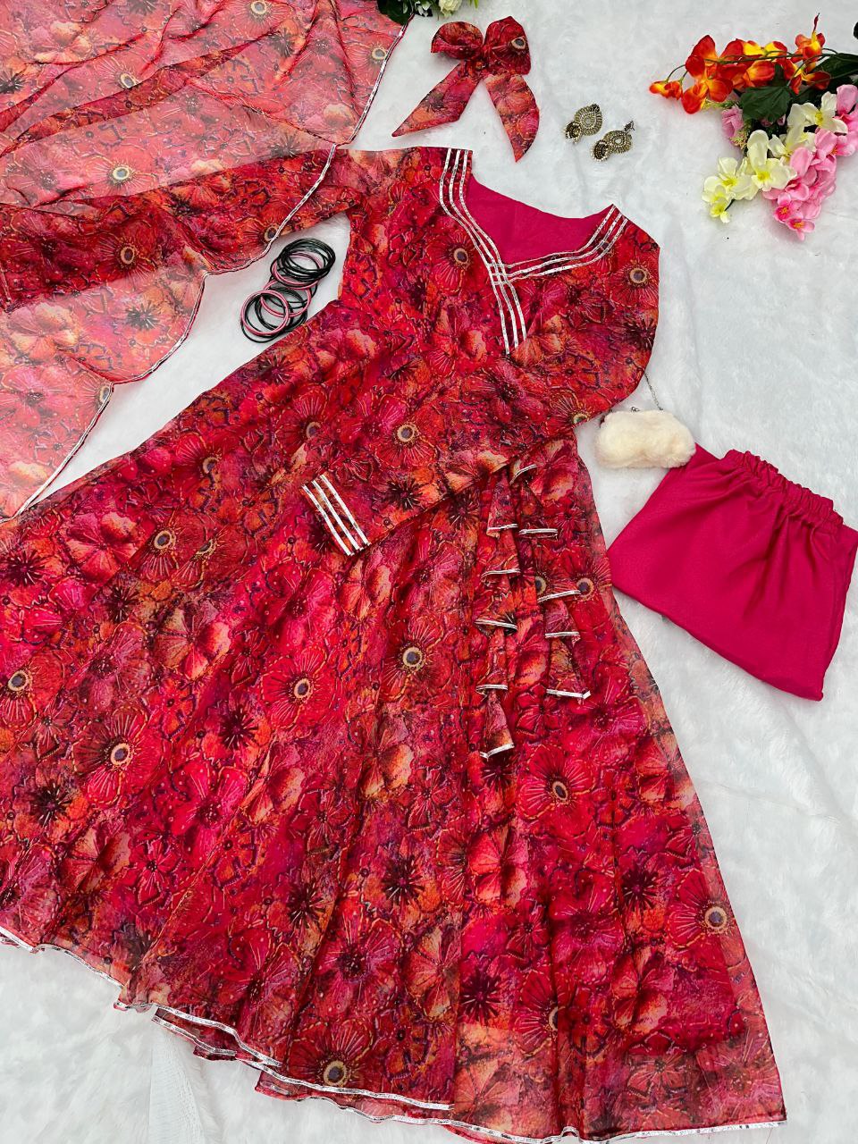 Pure Organza Digital Printed Anarkali Gown Dress