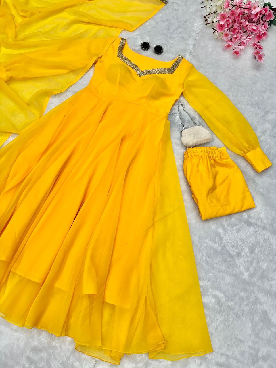 Pure Georgette Anarkali huge flair suit with Designer Gown