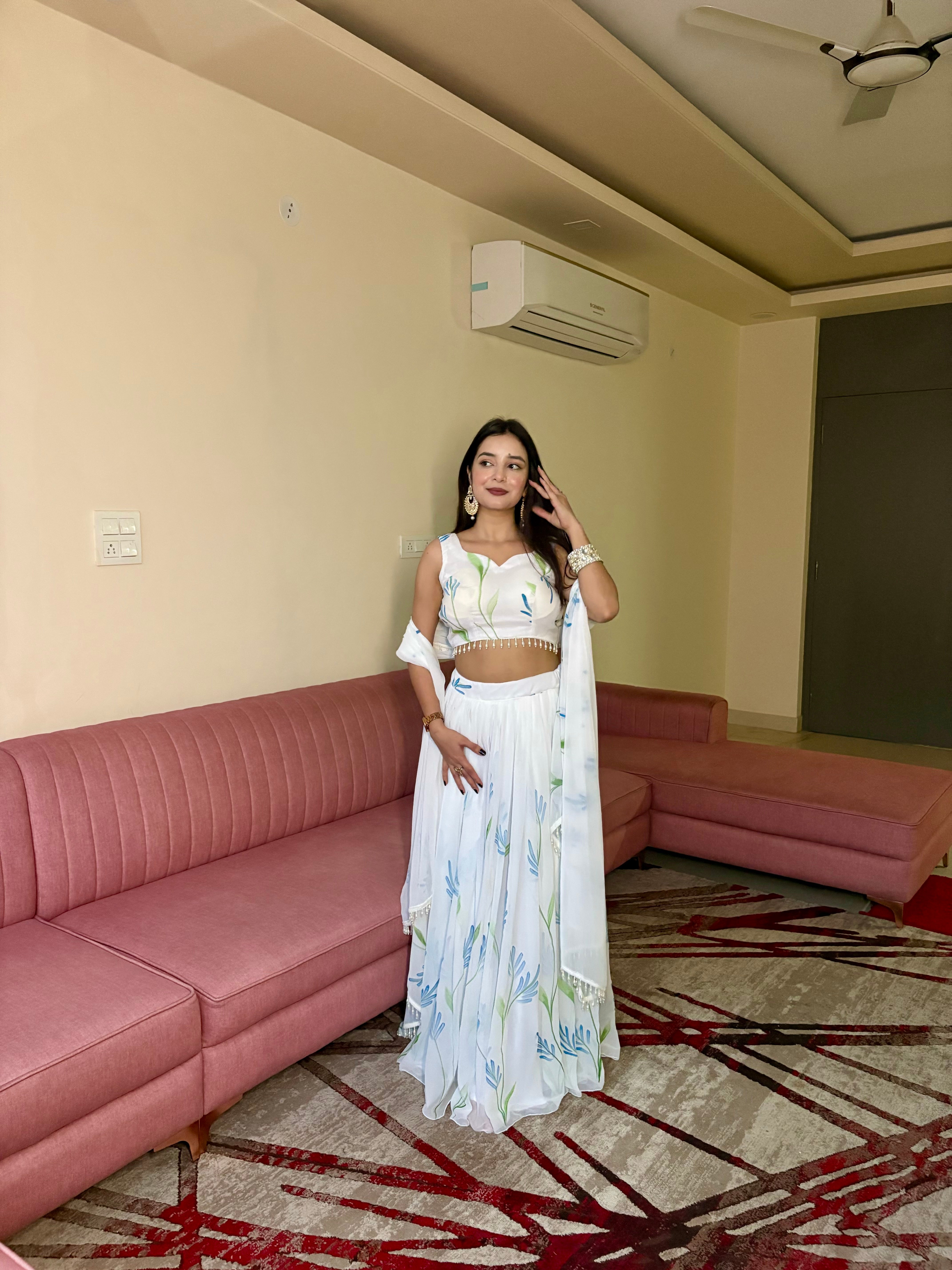 Soft Georgette fabric hand-painted floral design