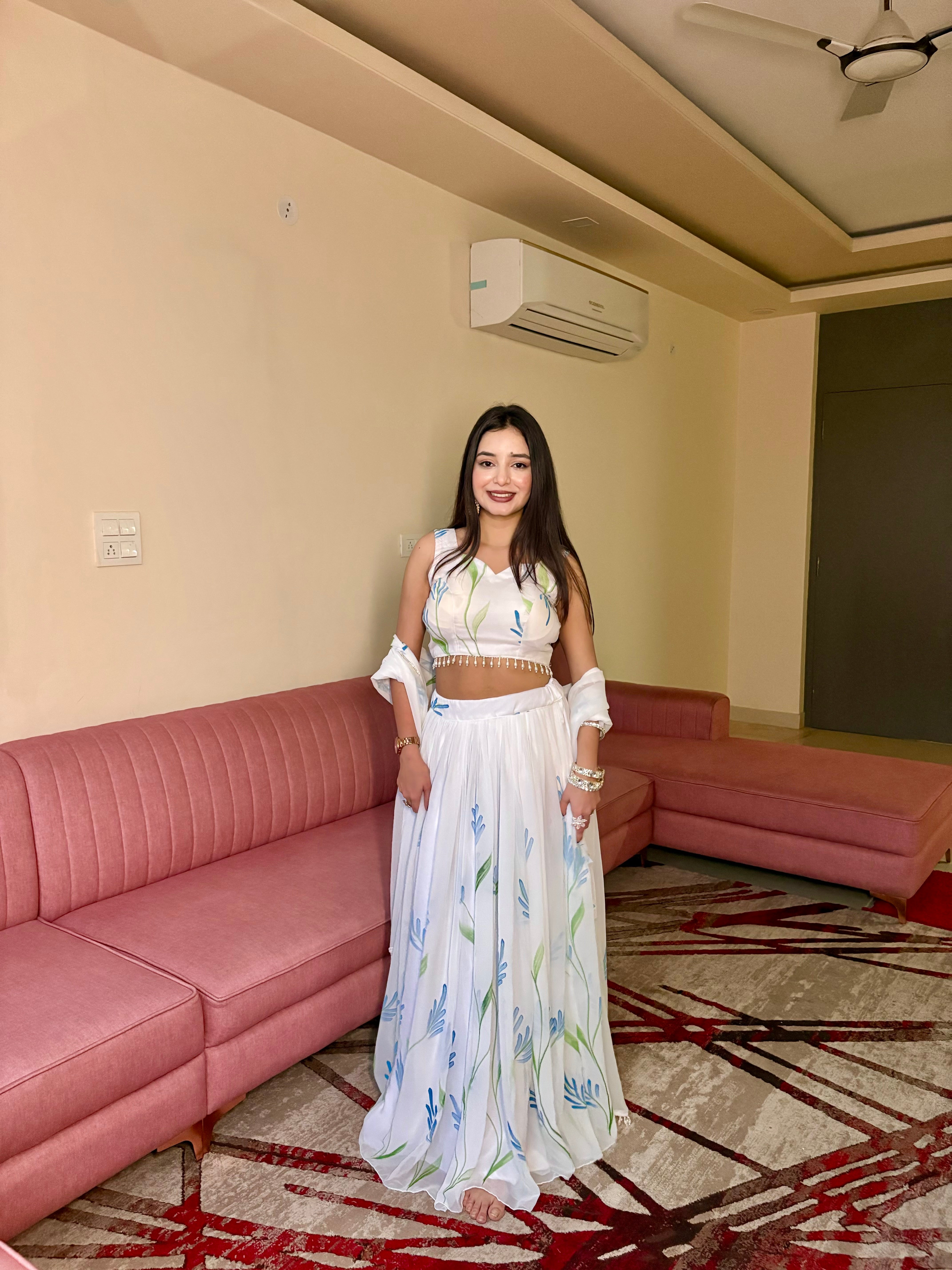 Soft Georgette fabric hand-painted floral design