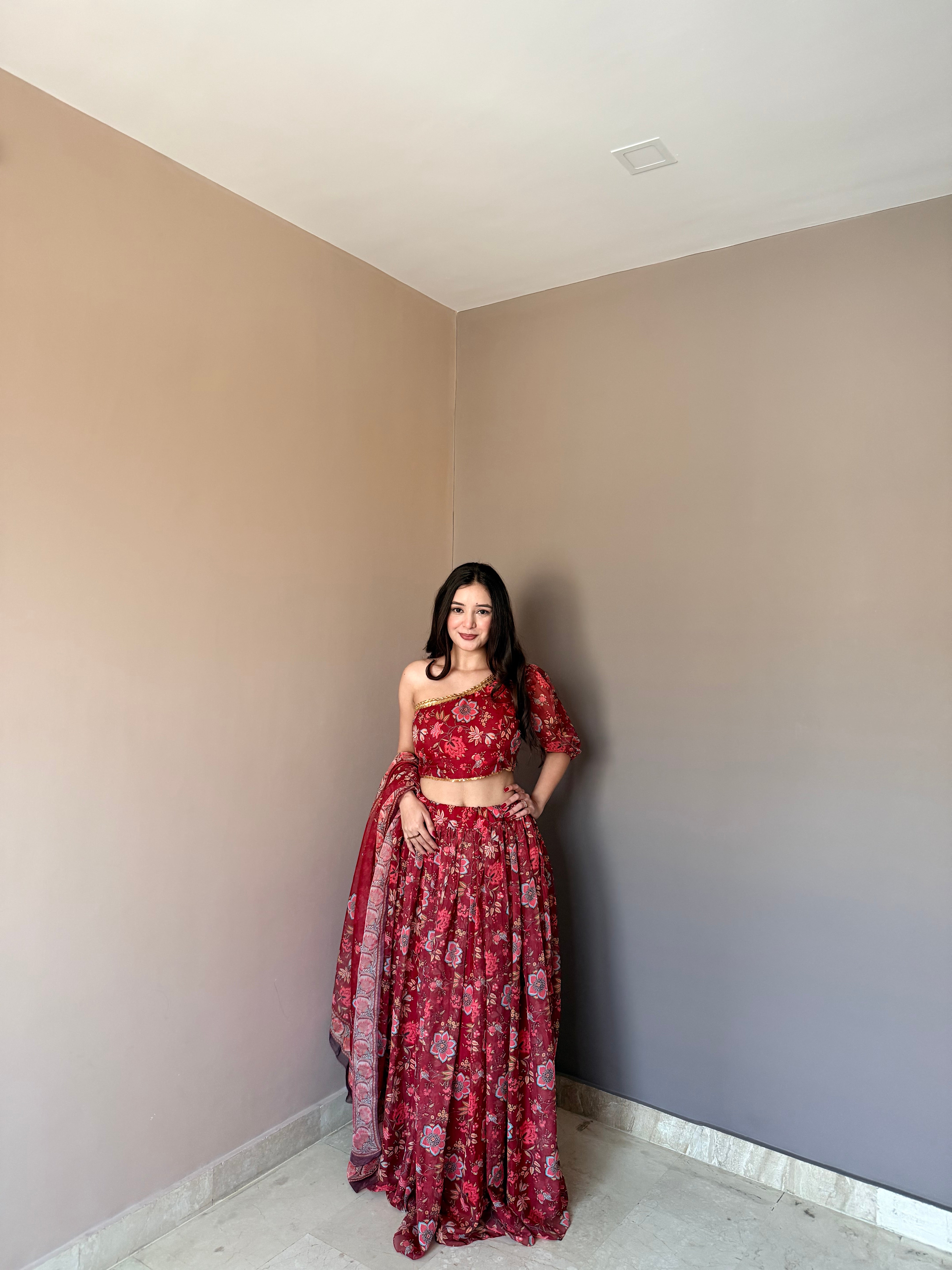 Exclusive Designer Floral Lehenga with Contemporary Drape